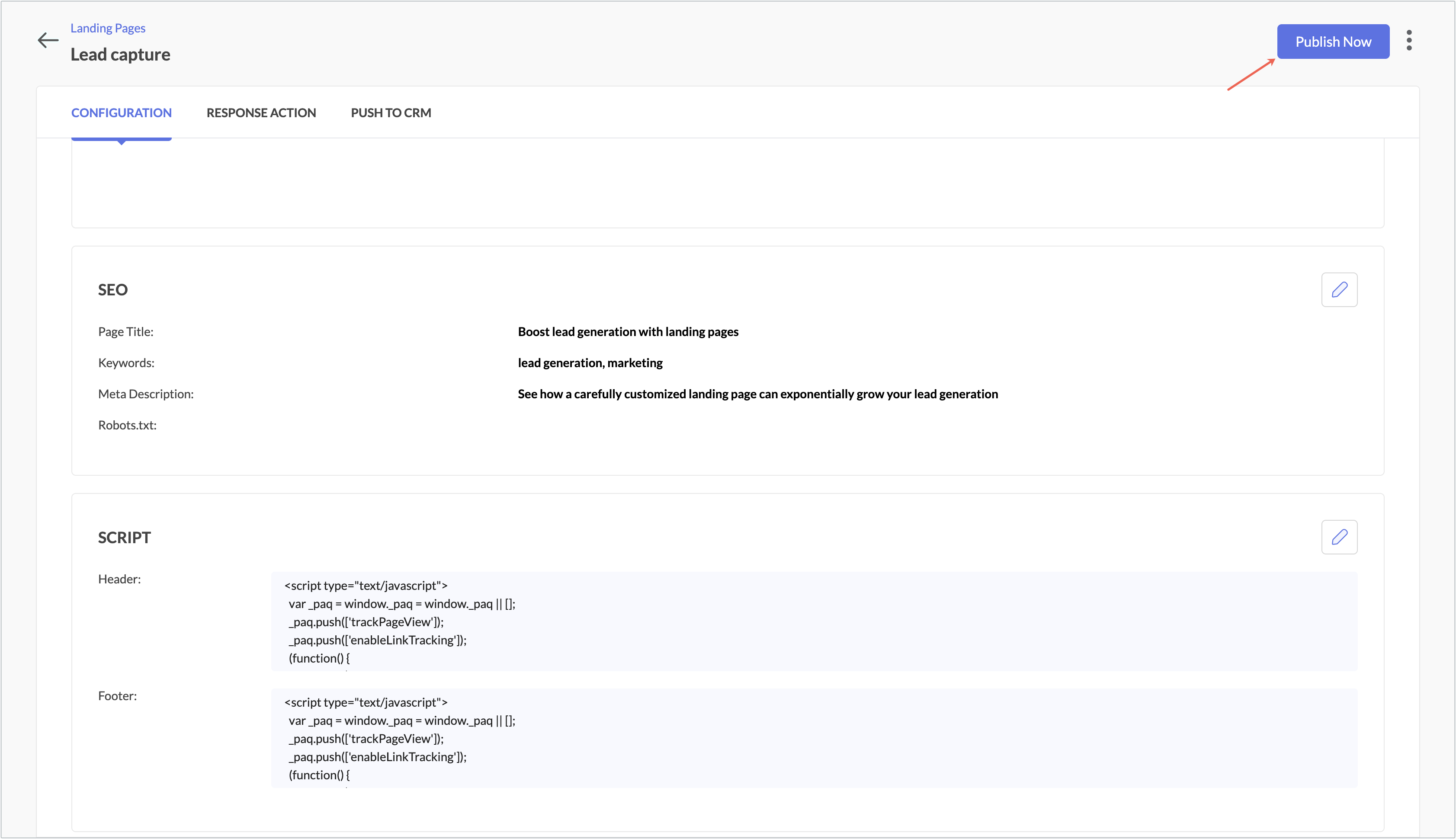 publish landing page