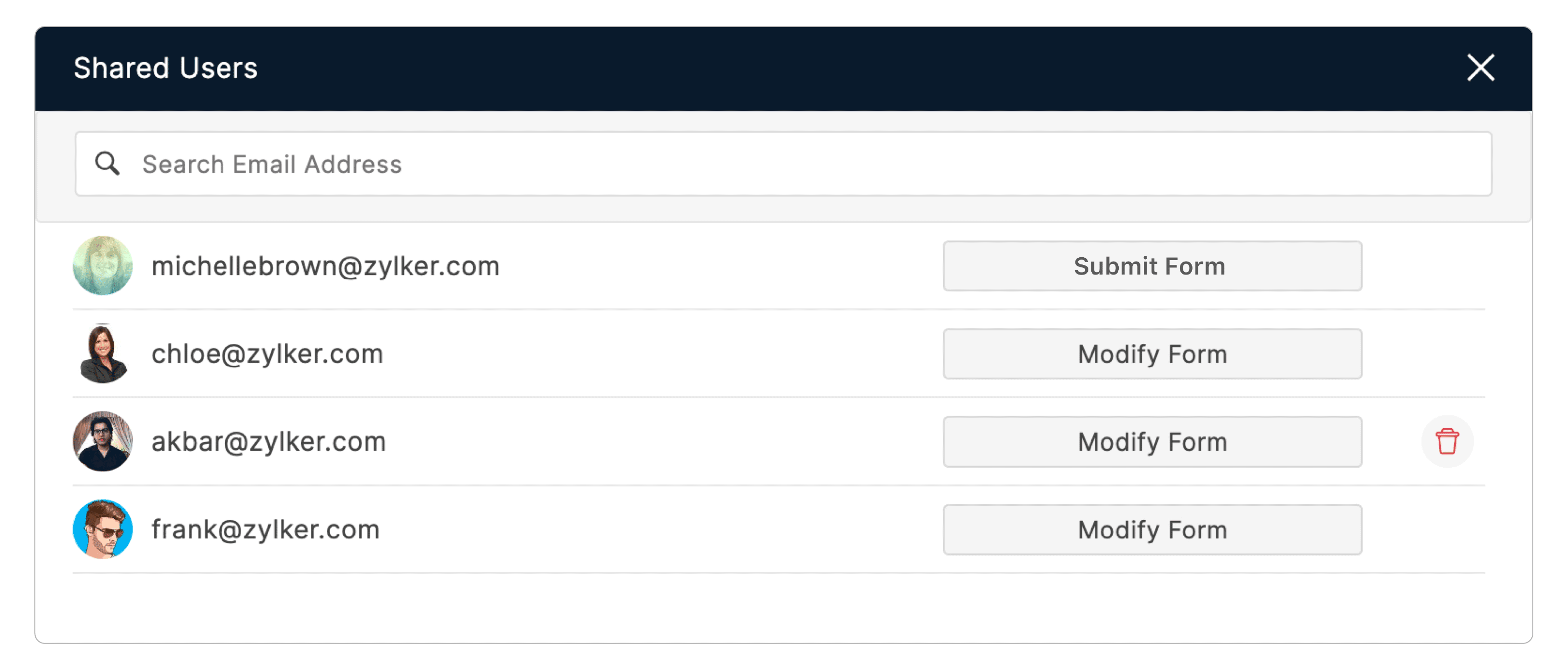 Shared Users Popup