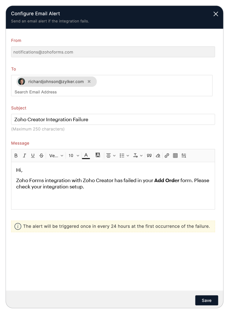 Set Alert on Integration Failure