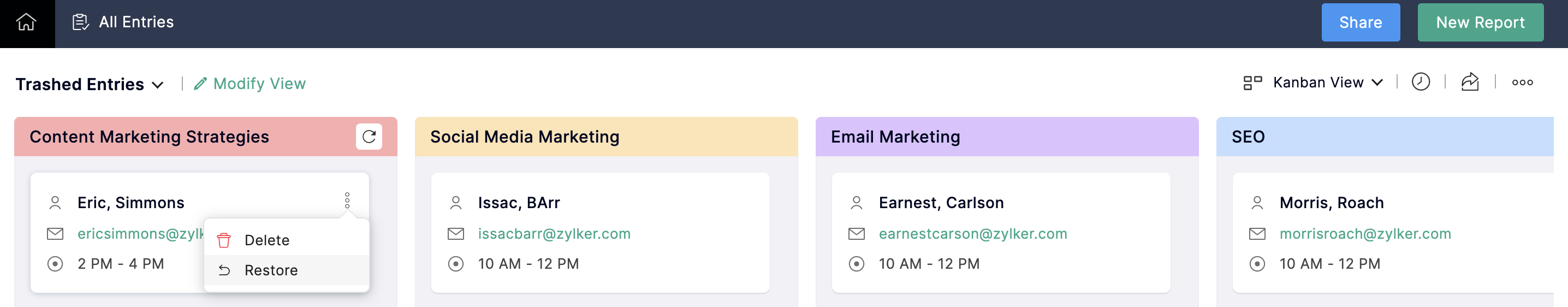 restore entries in kanban view