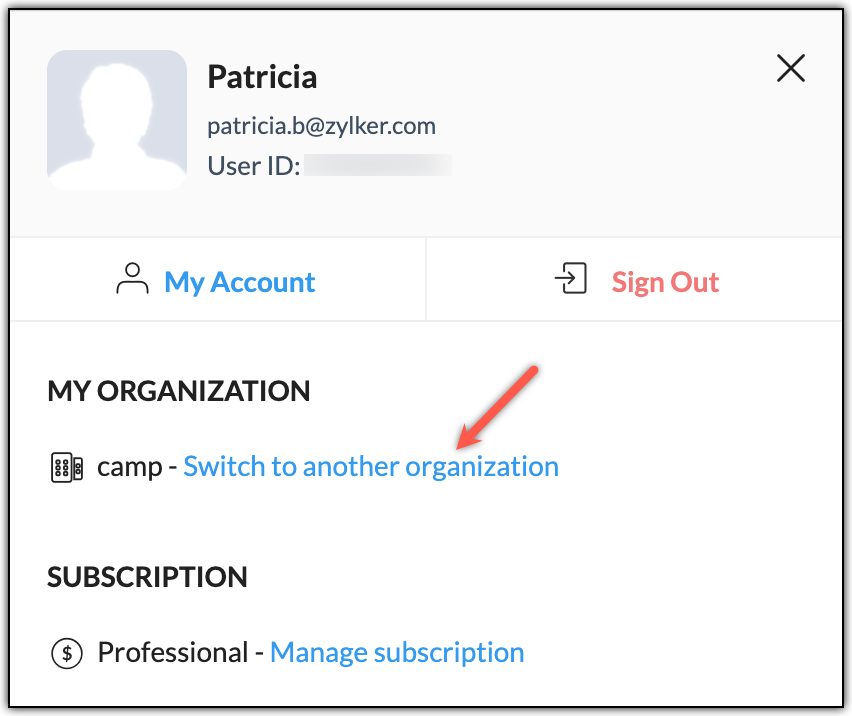 Switch to another organization