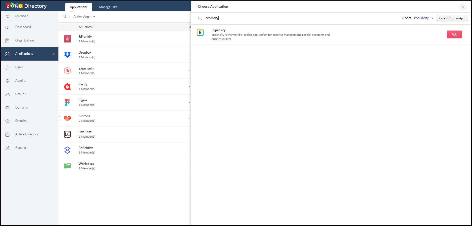 Expensify in Zoho Directory
