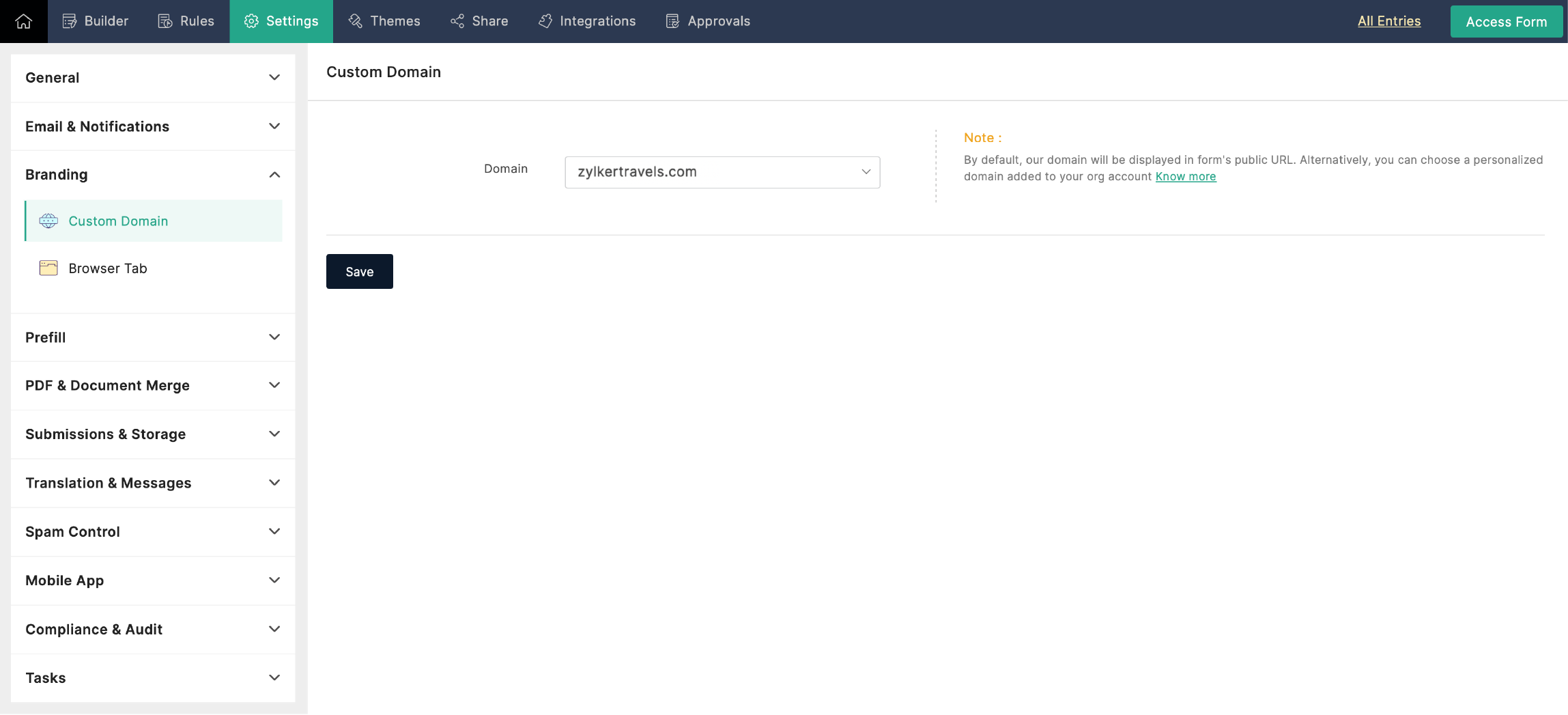 Select custom domain