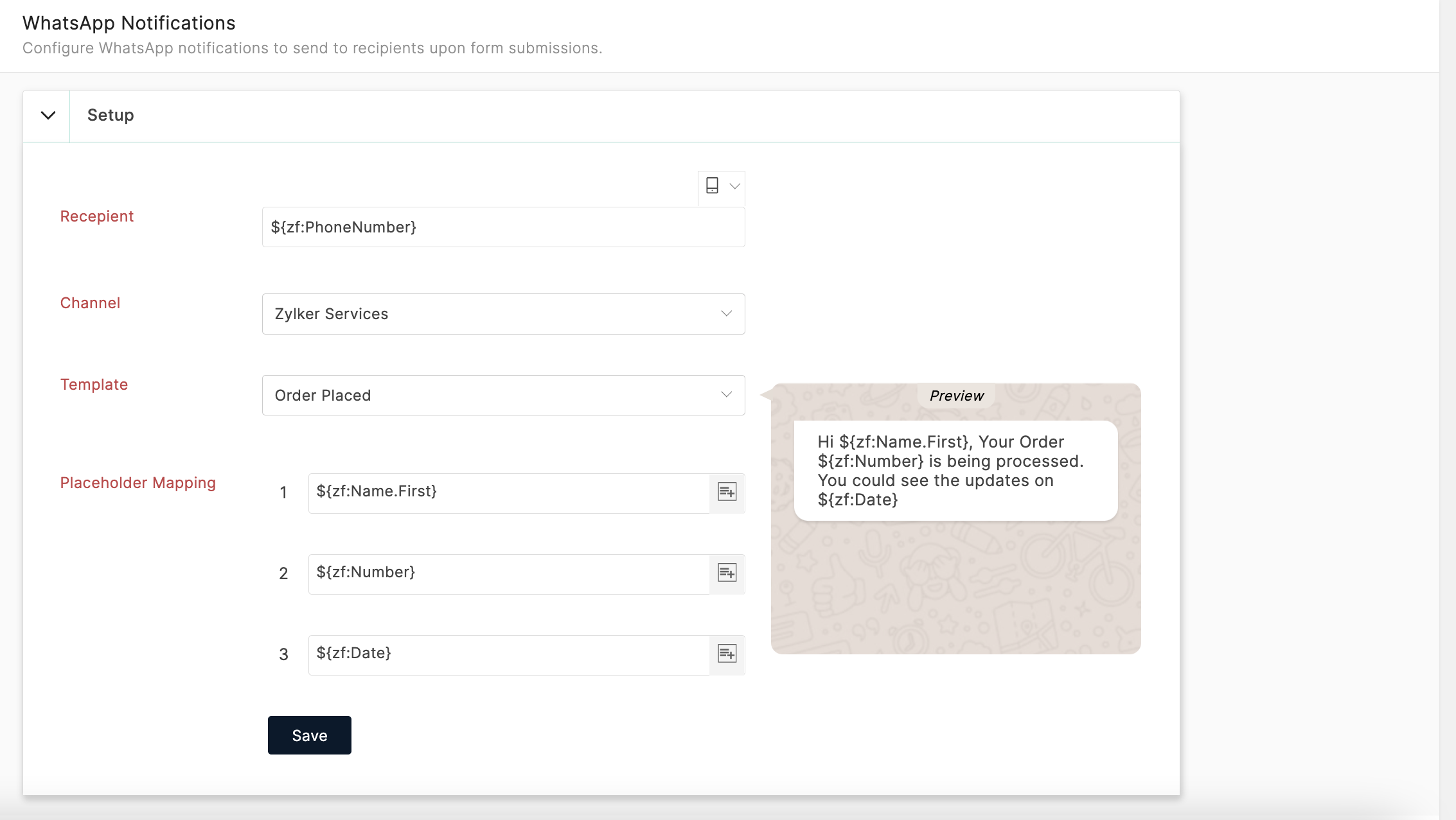 Placeholder mapping