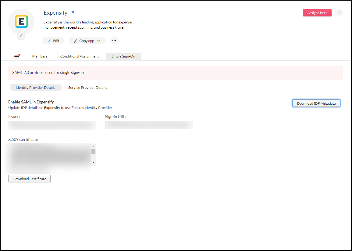 Expensify SSO details