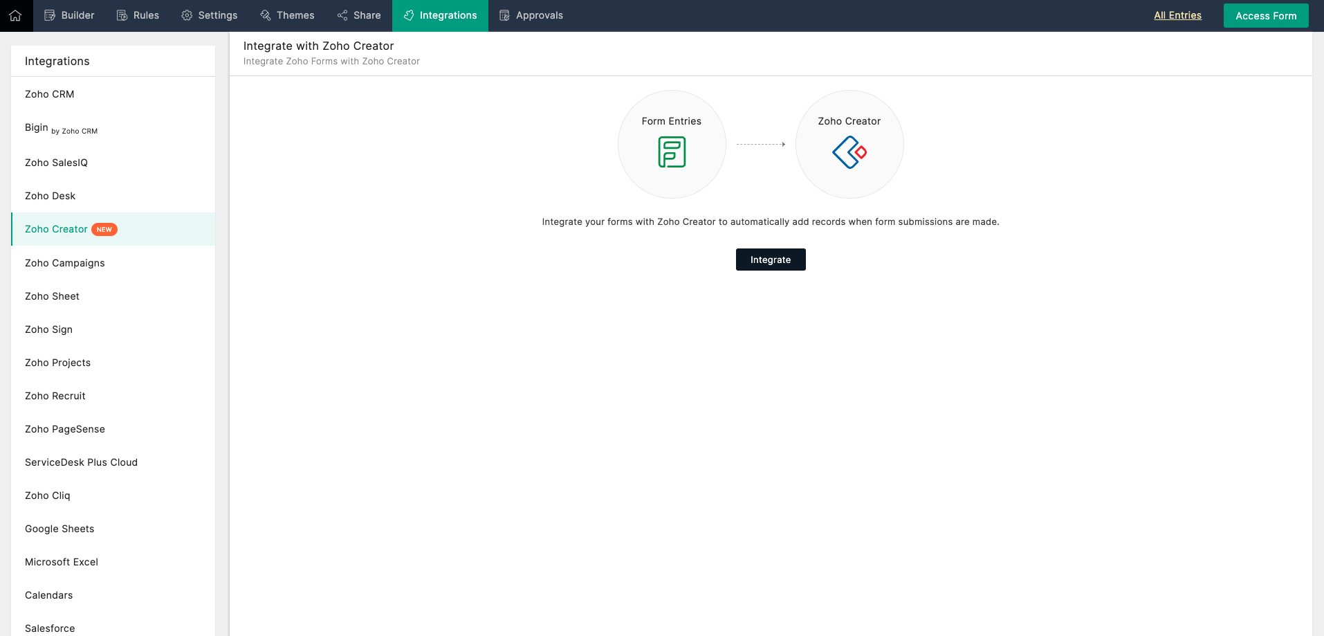 Zoho Forms - Zoho Creator integration