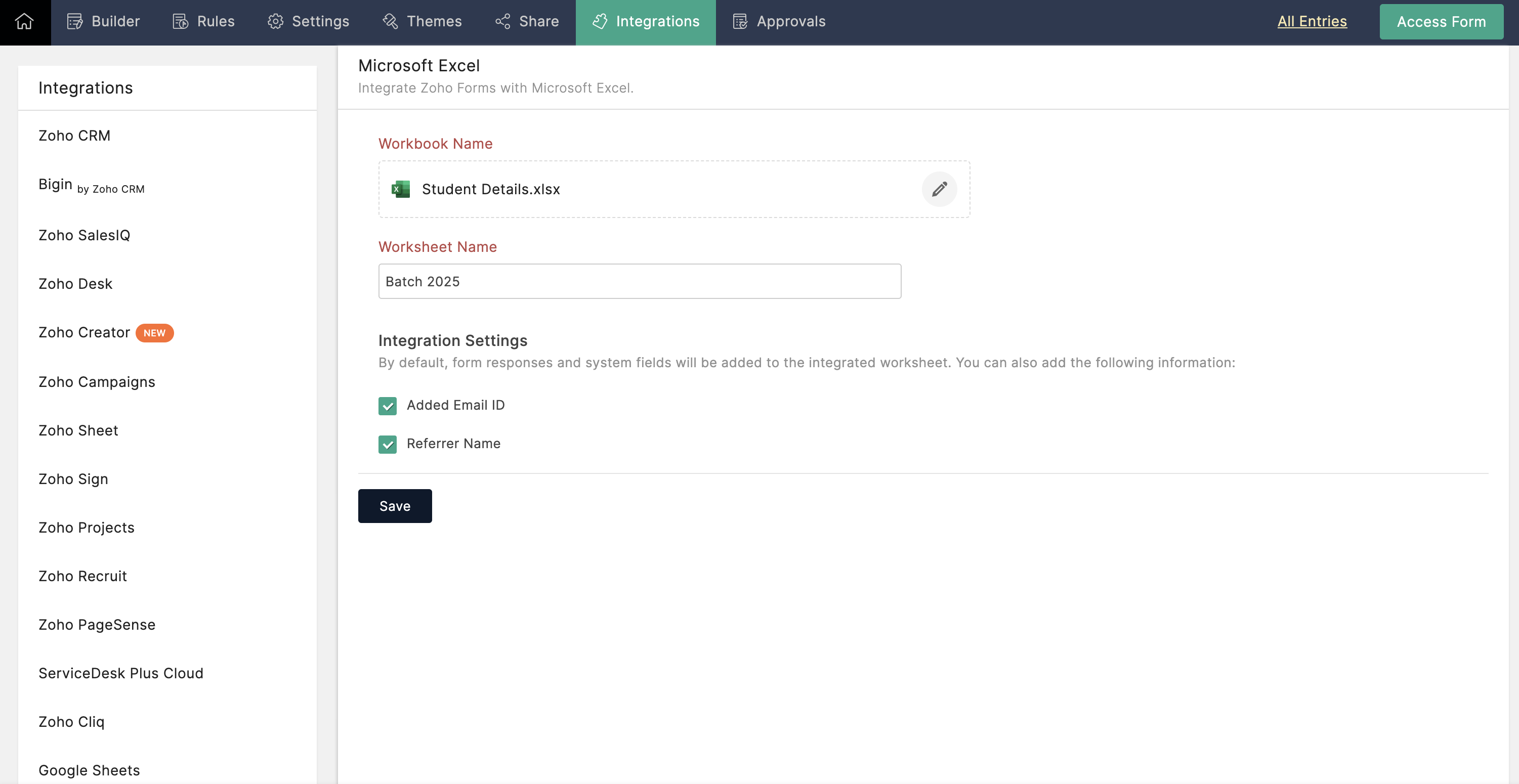 Integrating Excel