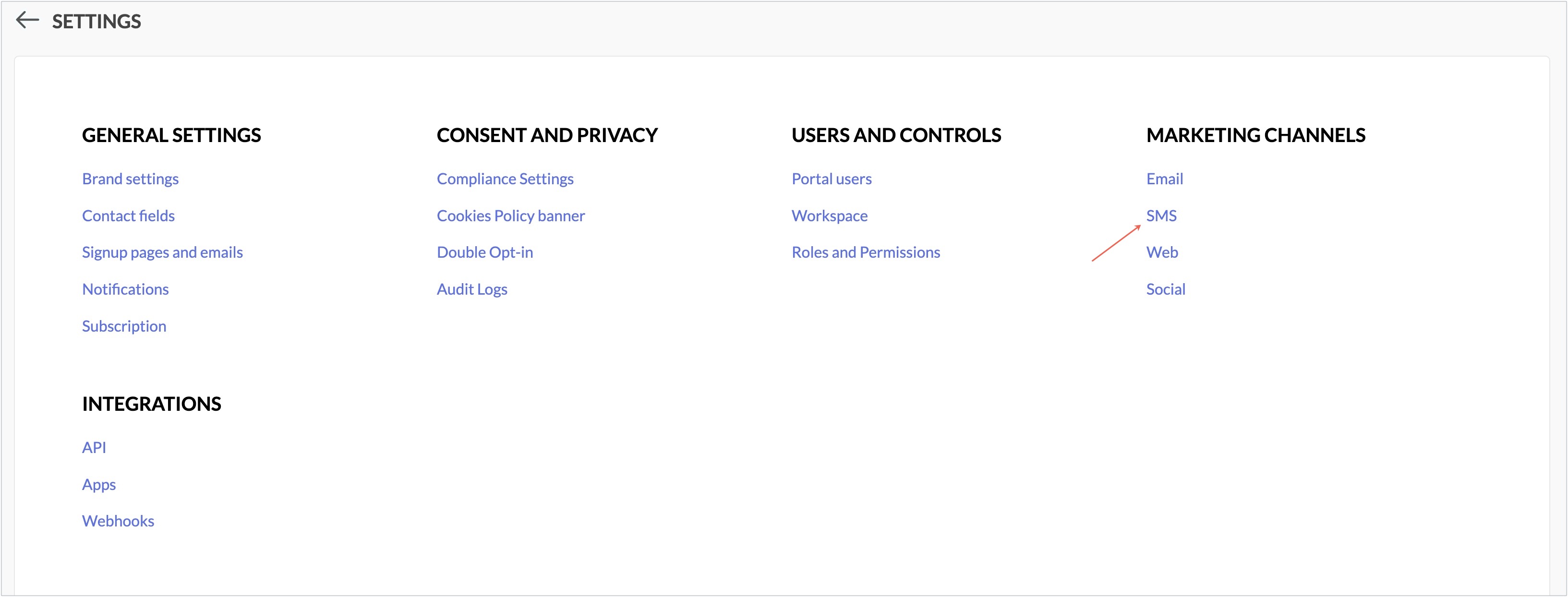 settings page
