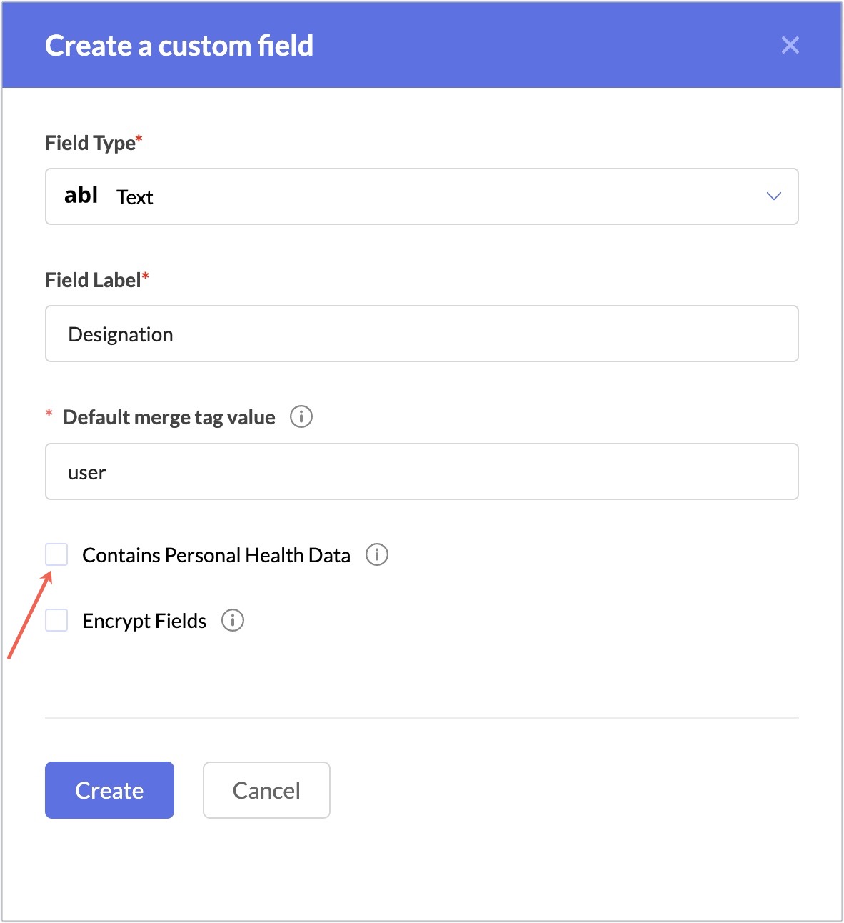Contains Personal health data check box