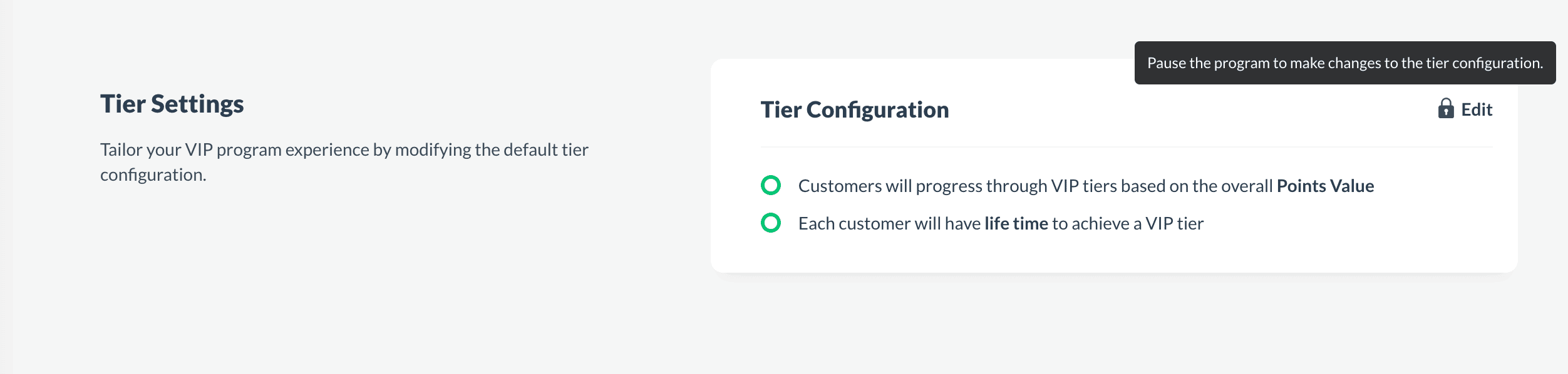 VIP Program - Tier setup