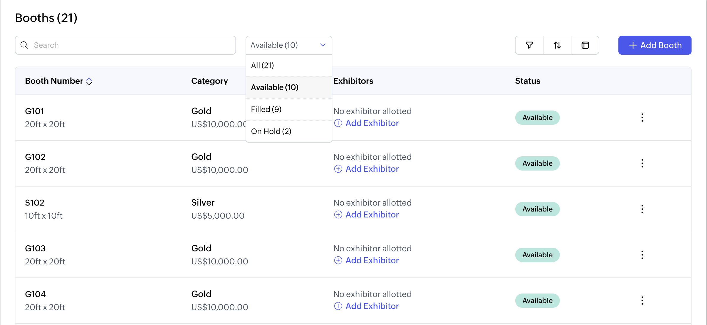 How to set up booths and manage exhibitors in Zoho Backstage