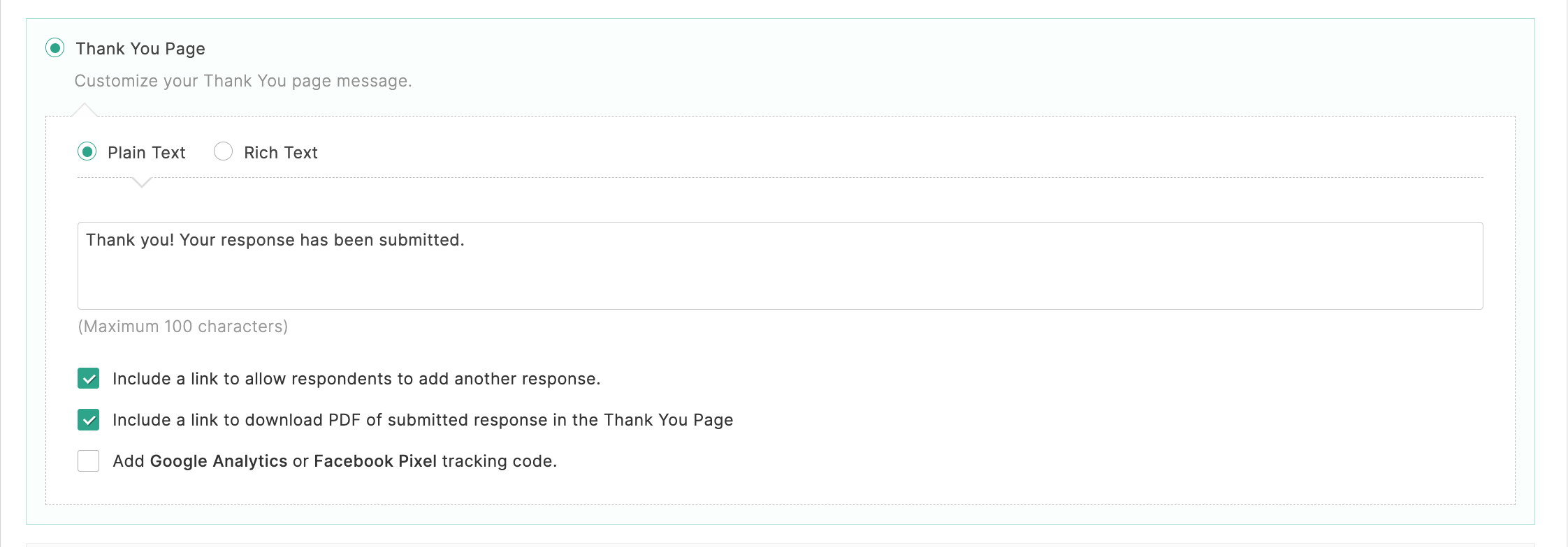 Thank You Page settings