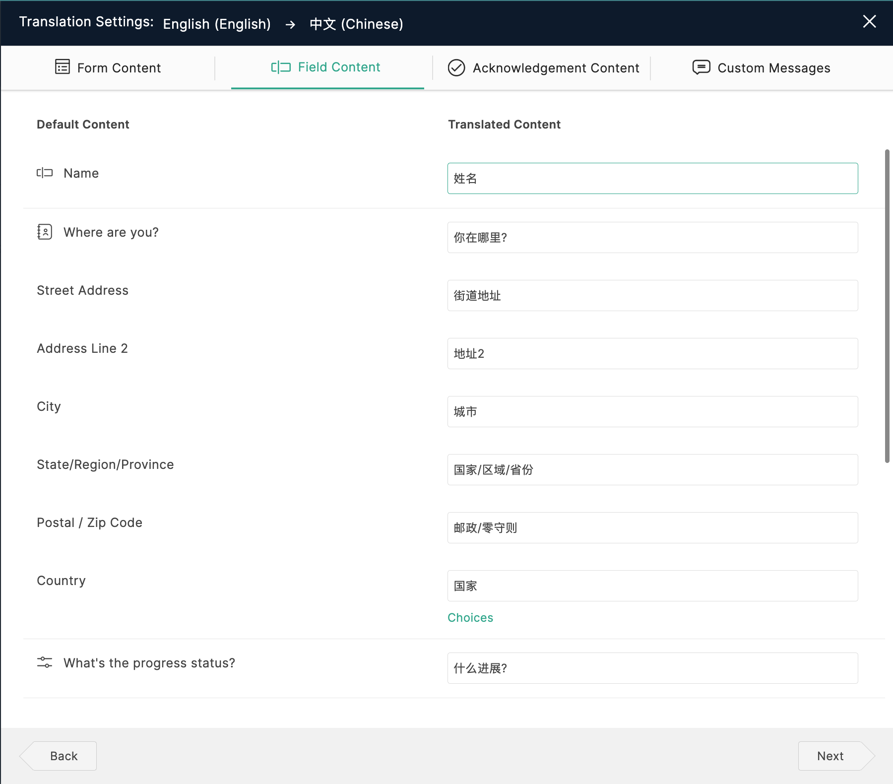 Translation Settings
