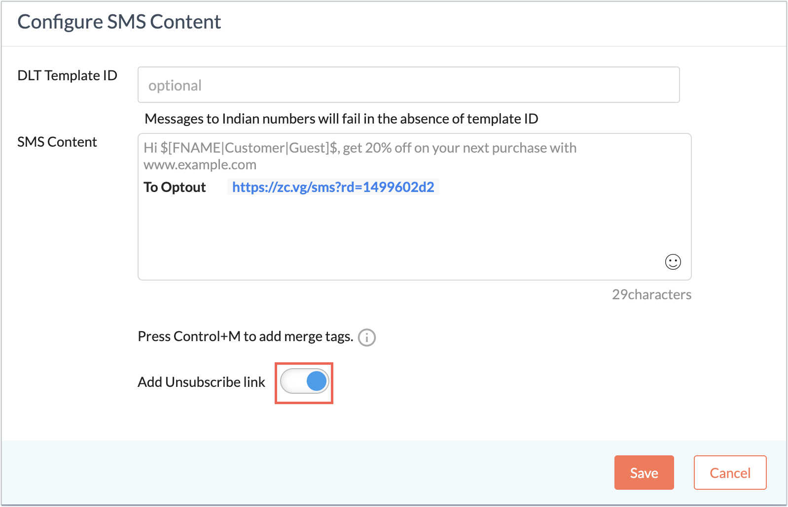 Add Unsubscribe link toggle