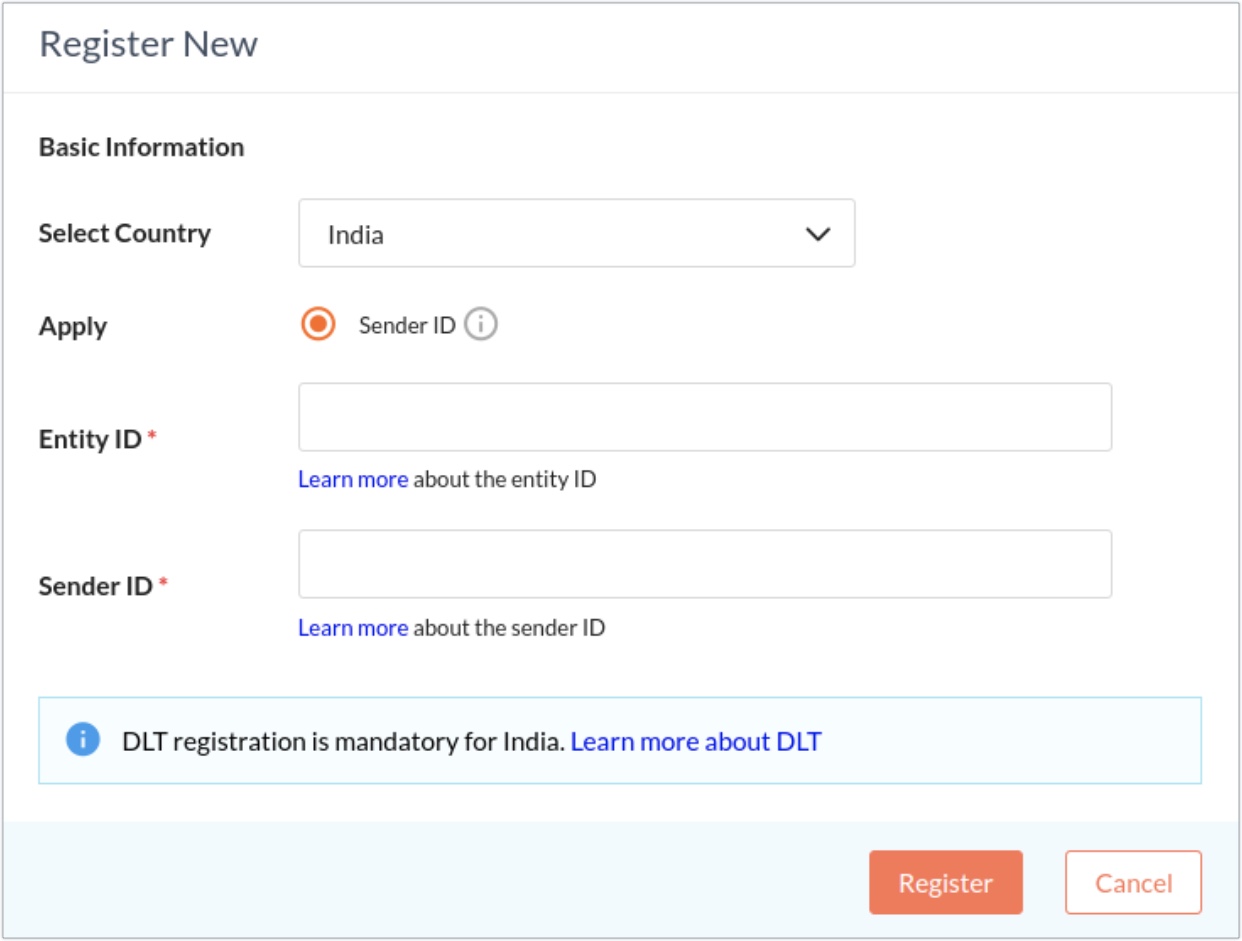 Register New Alphanumeric sender ID