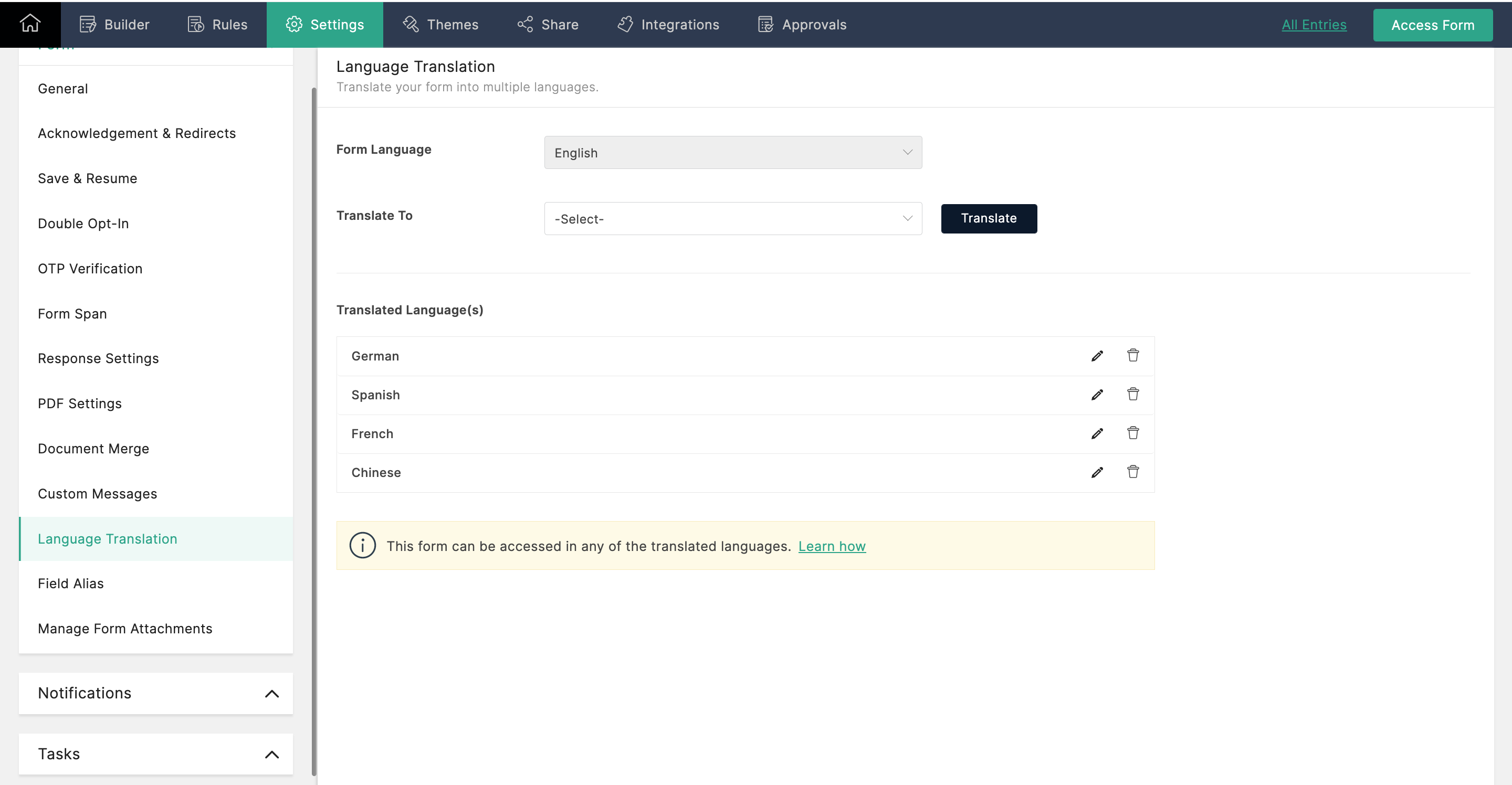 Product Enquiry Form Translation