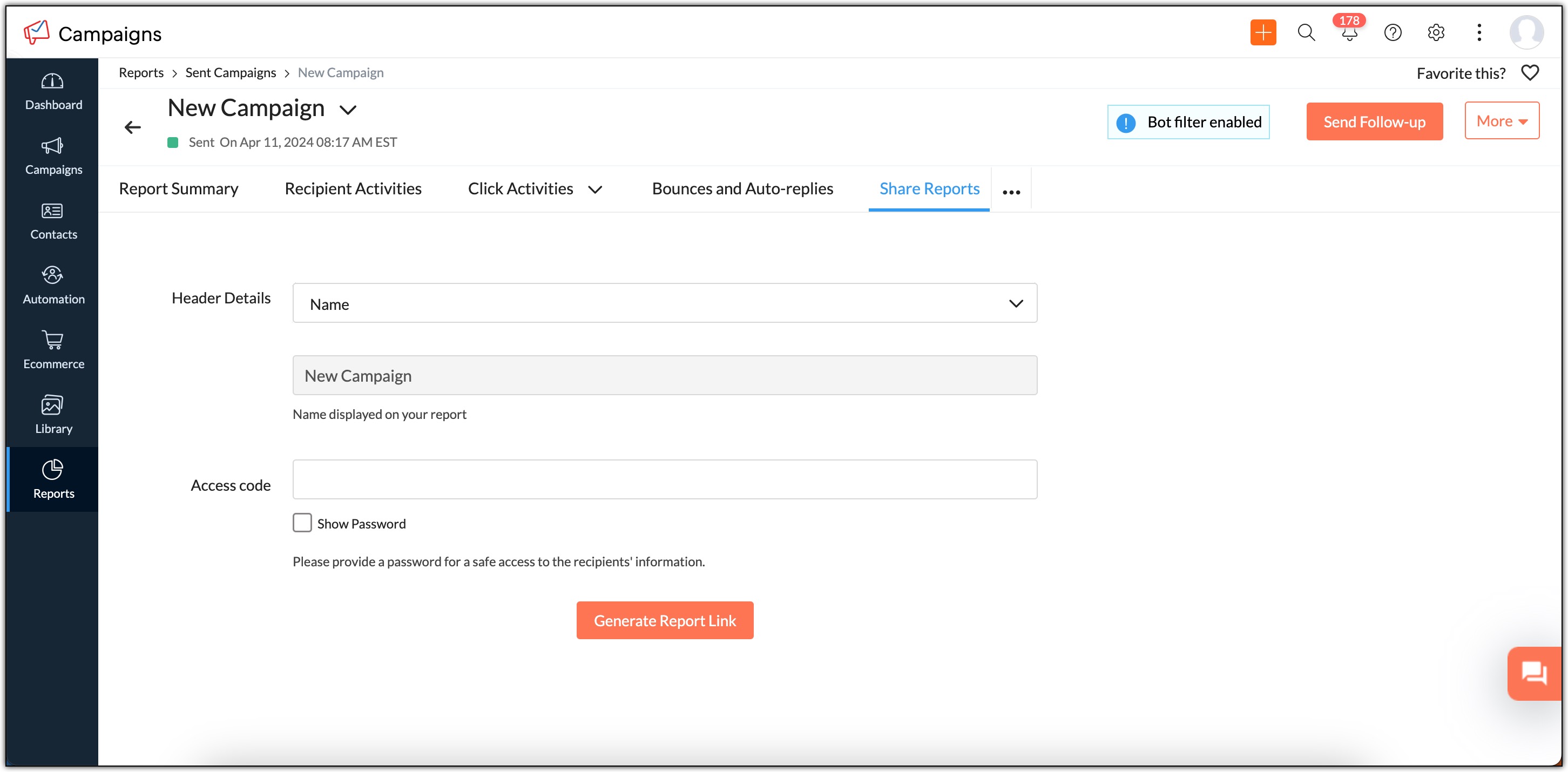 Generate Report Link