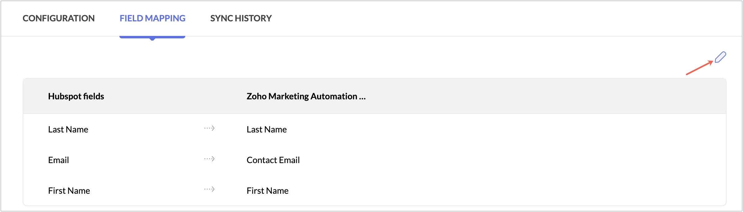 HubSpotのマッピング編集