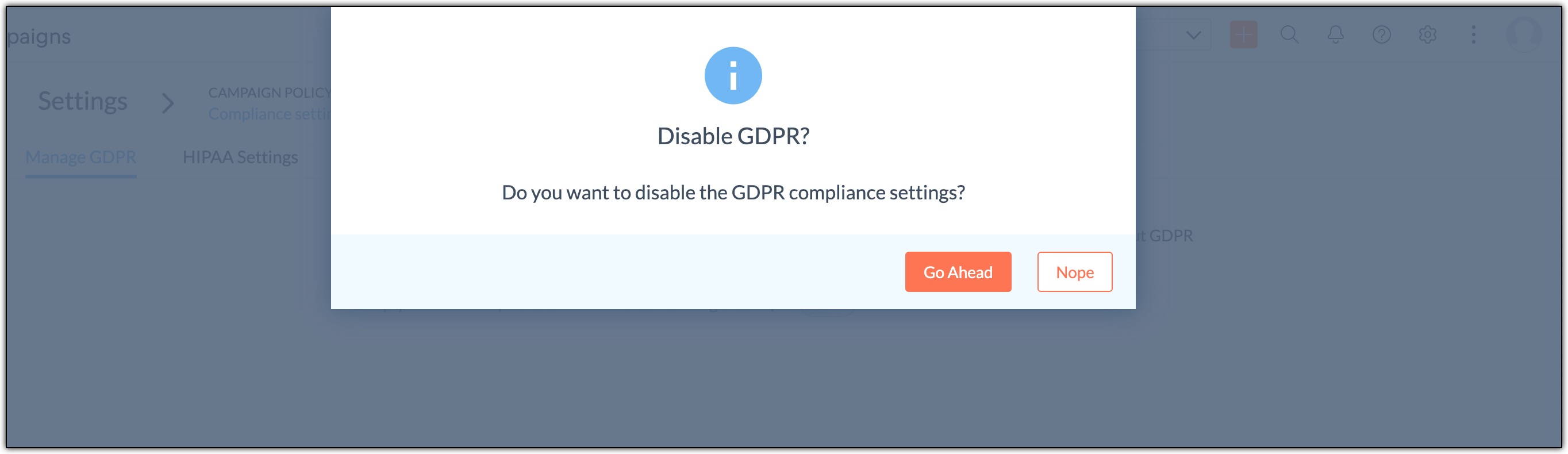 Confirmation pop up