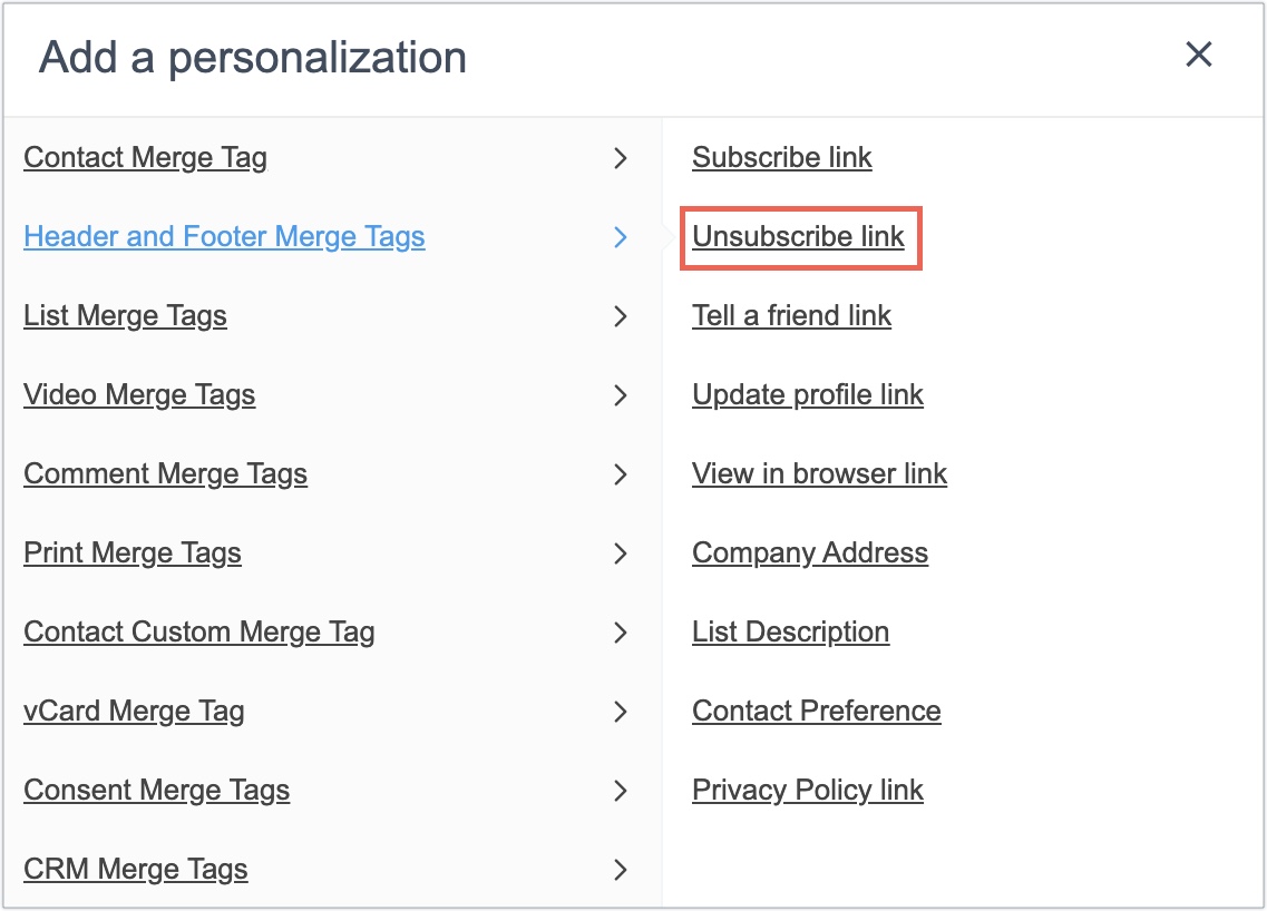 unsubscribe link in merge tag