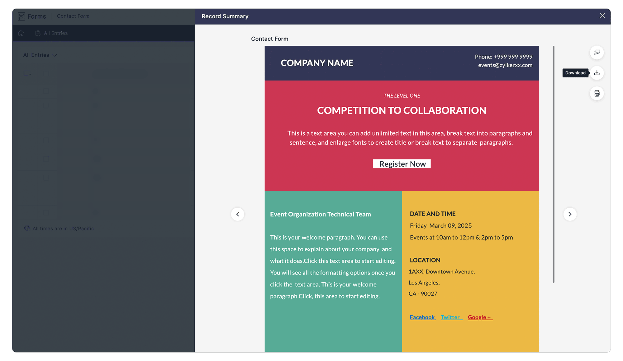 Download record summary