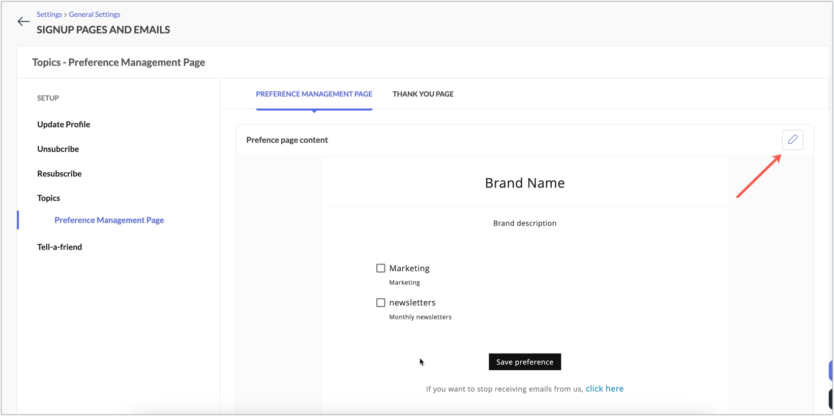edit preference page