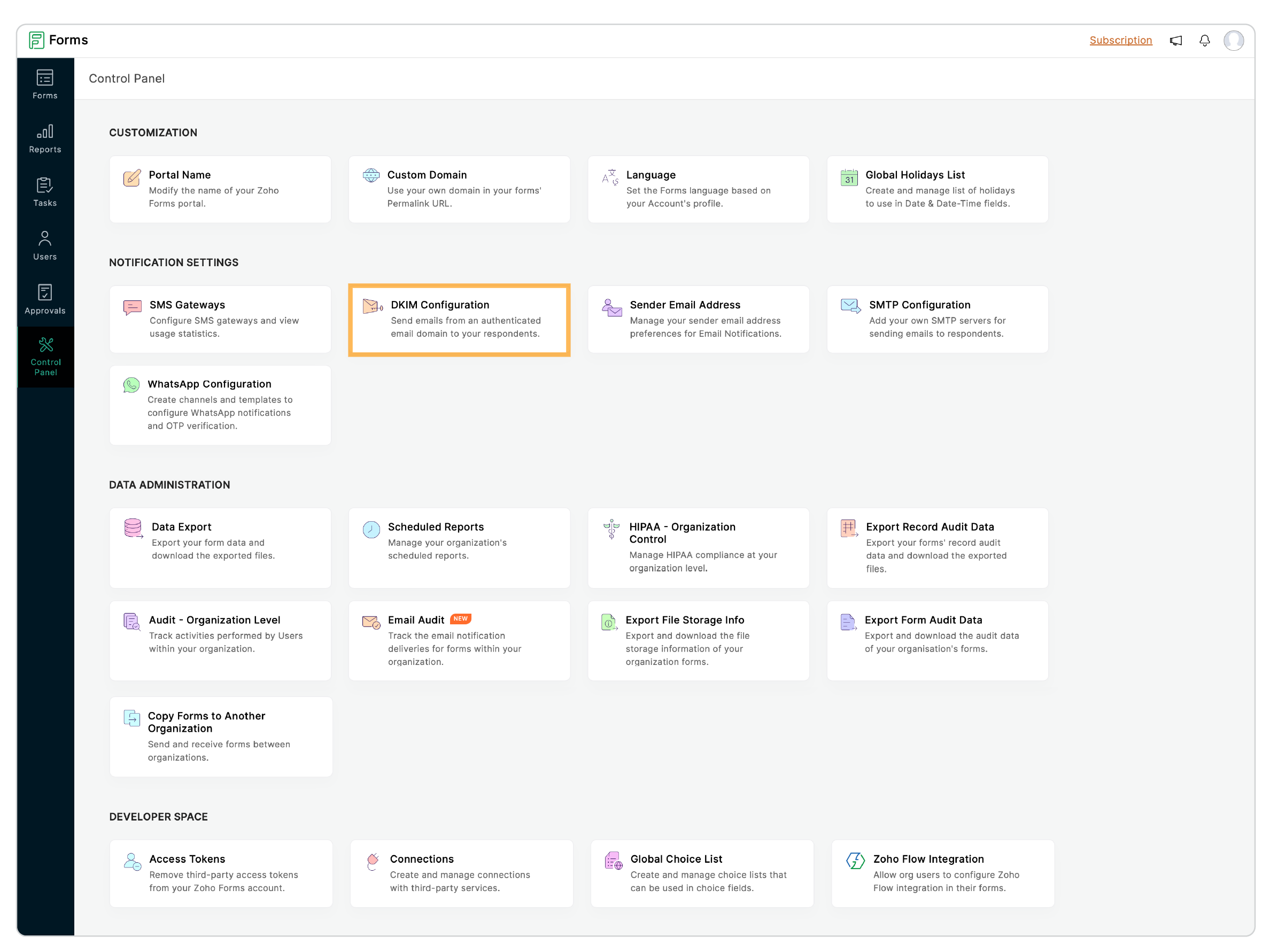 DKIM Configurationをクリック