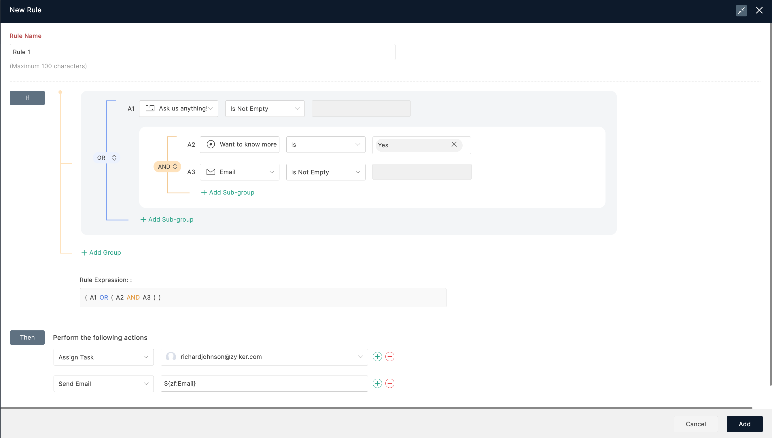 Select the Actions to be performed
