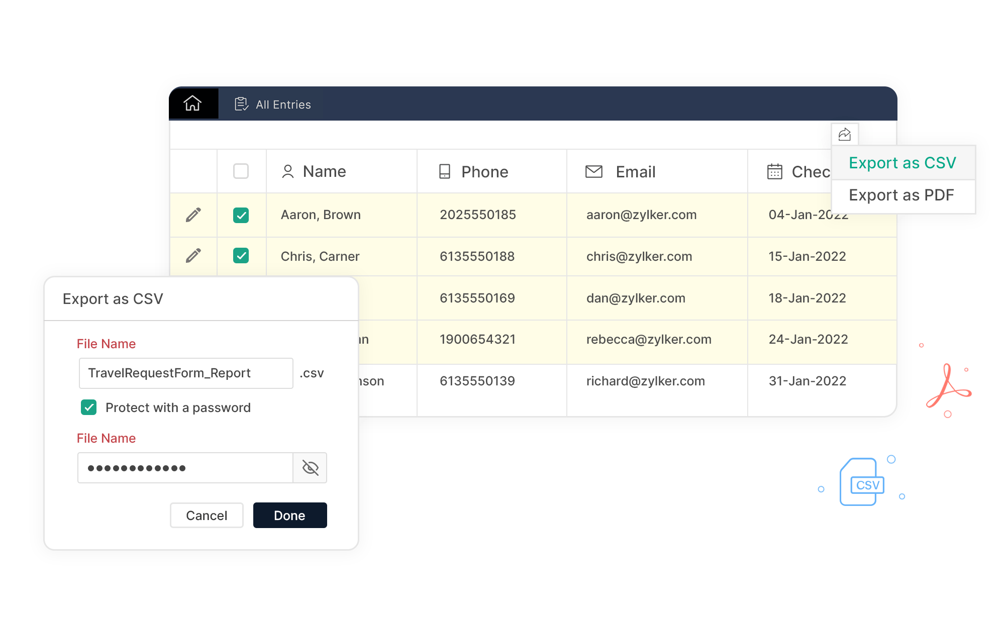 Export form entries
