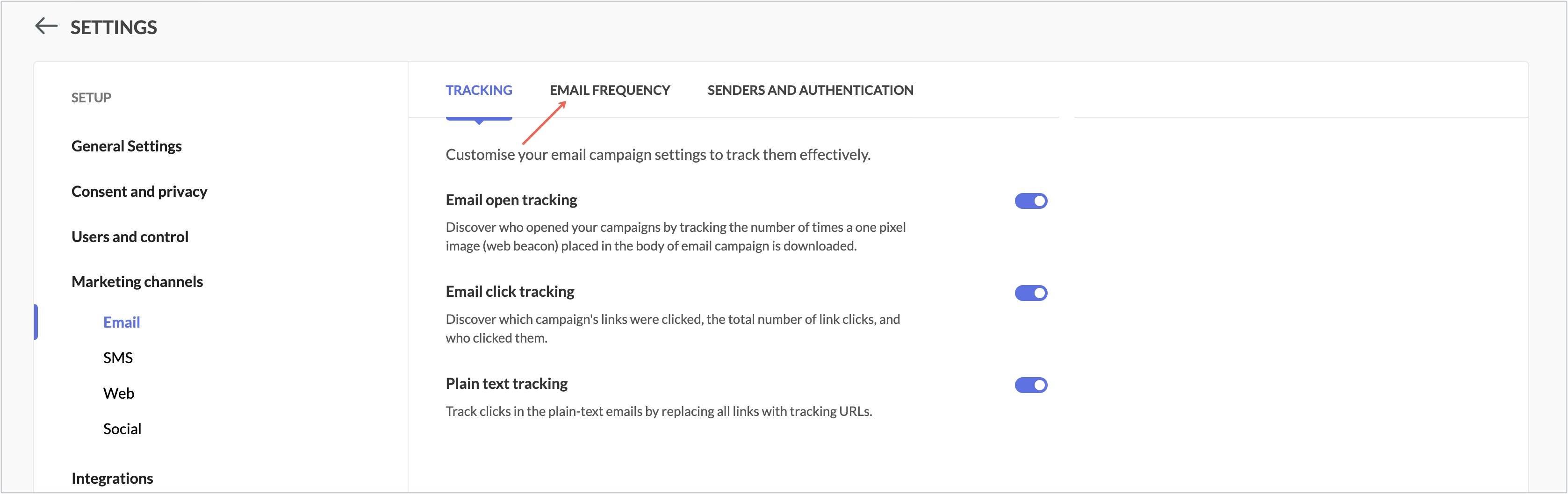 email frequency tab