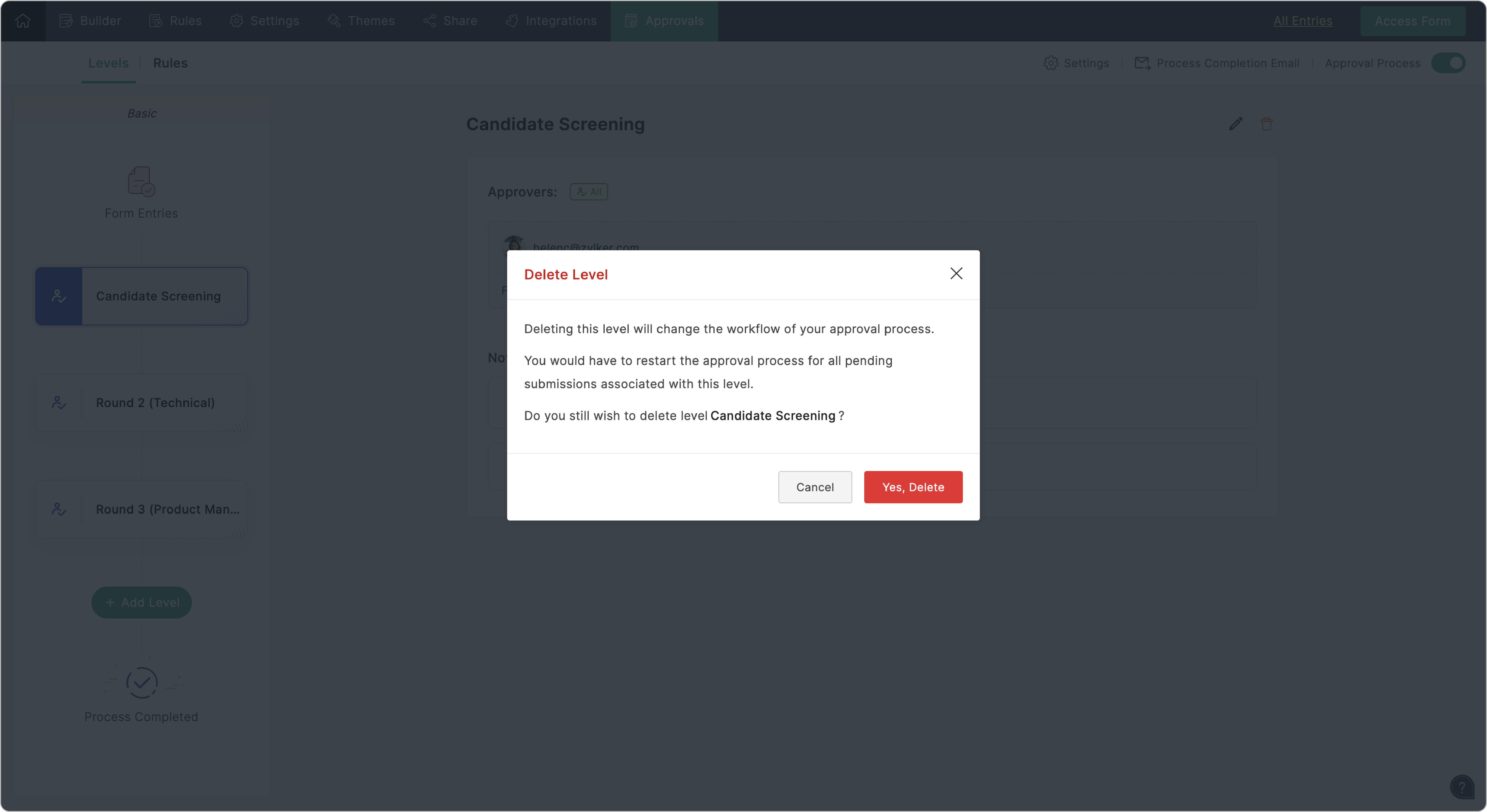 Deletion pop up
