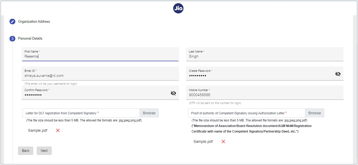 Jio personal details