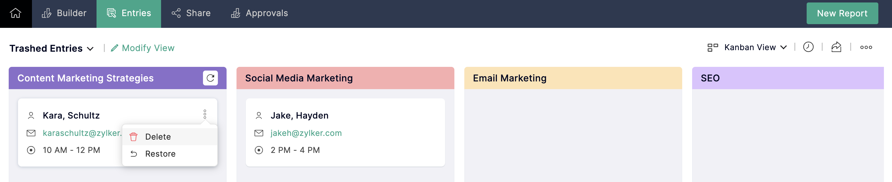 kanban- permanently delete entry