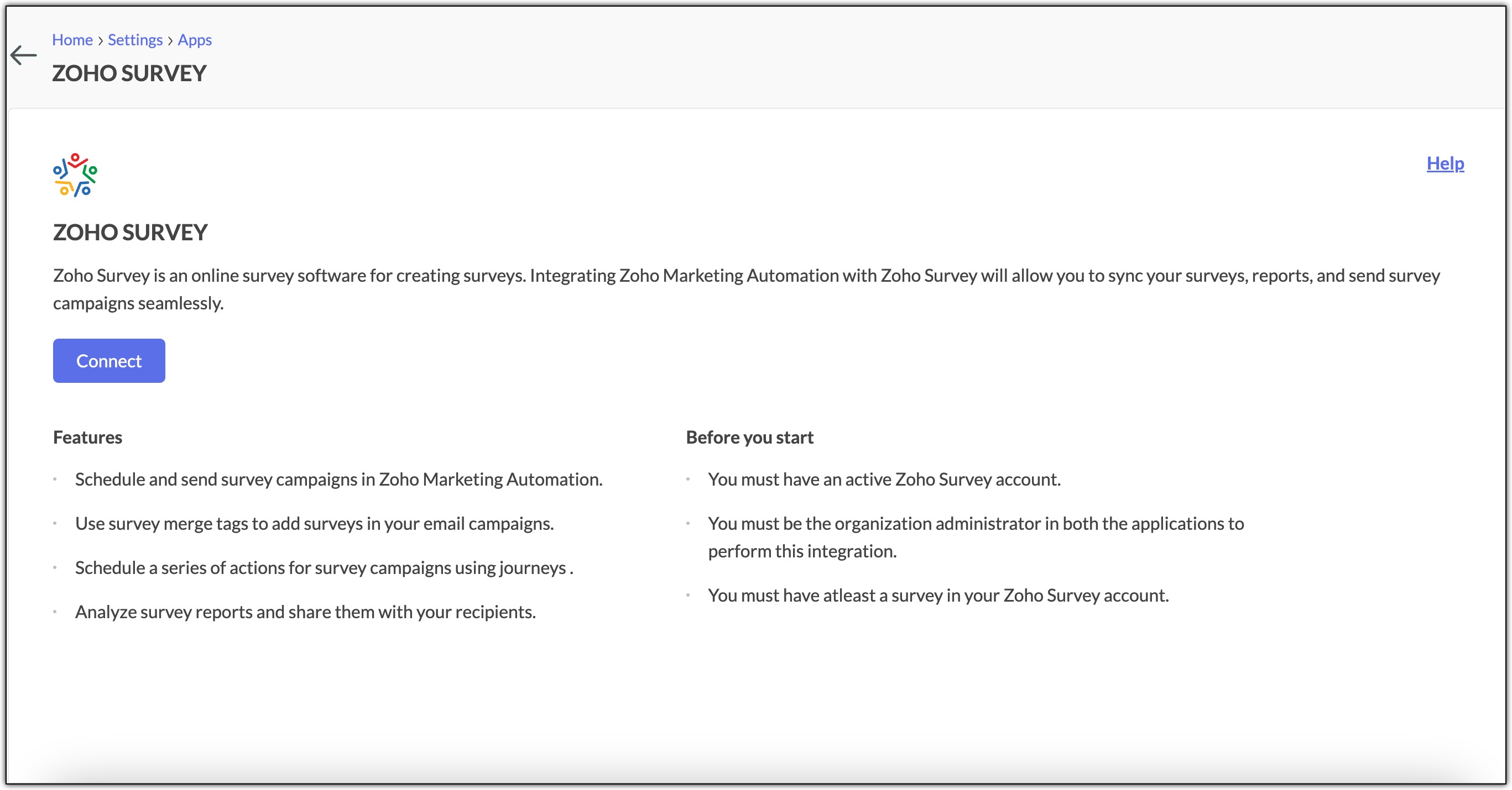 Connect Zoho Survey