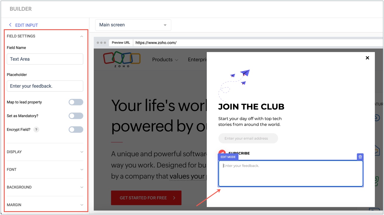 edit text area