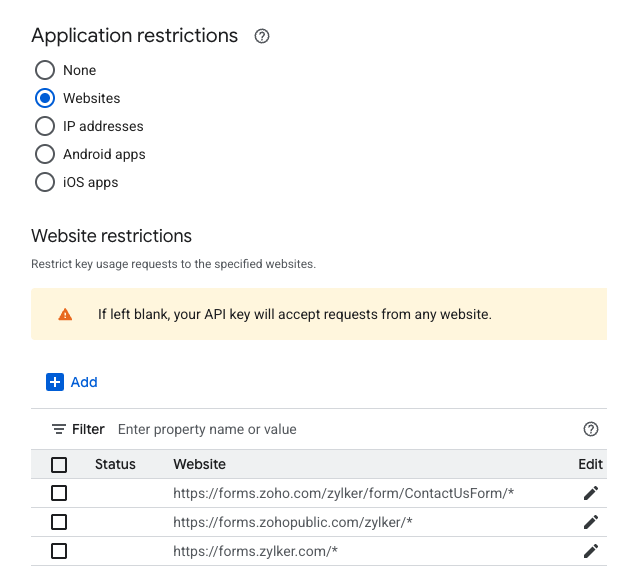 Application restrictions