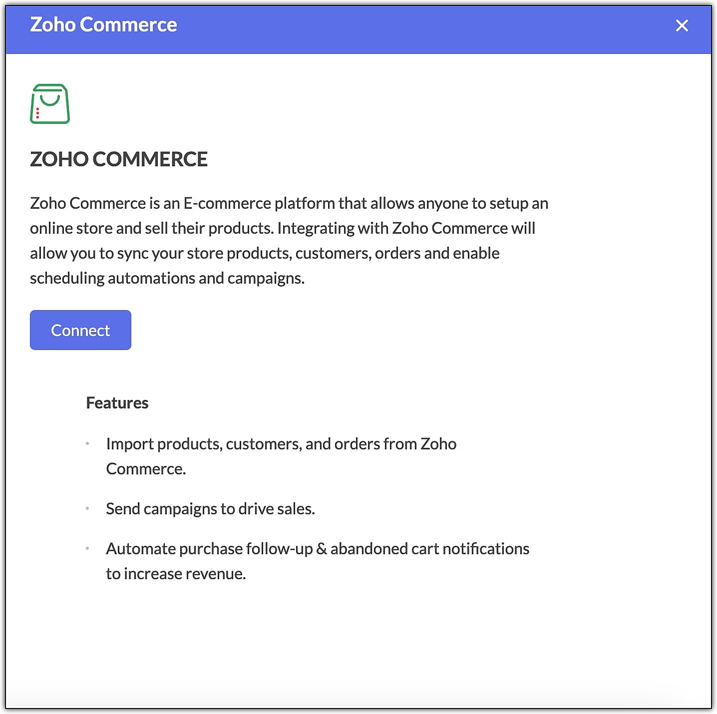 Connect Zoho Commerce