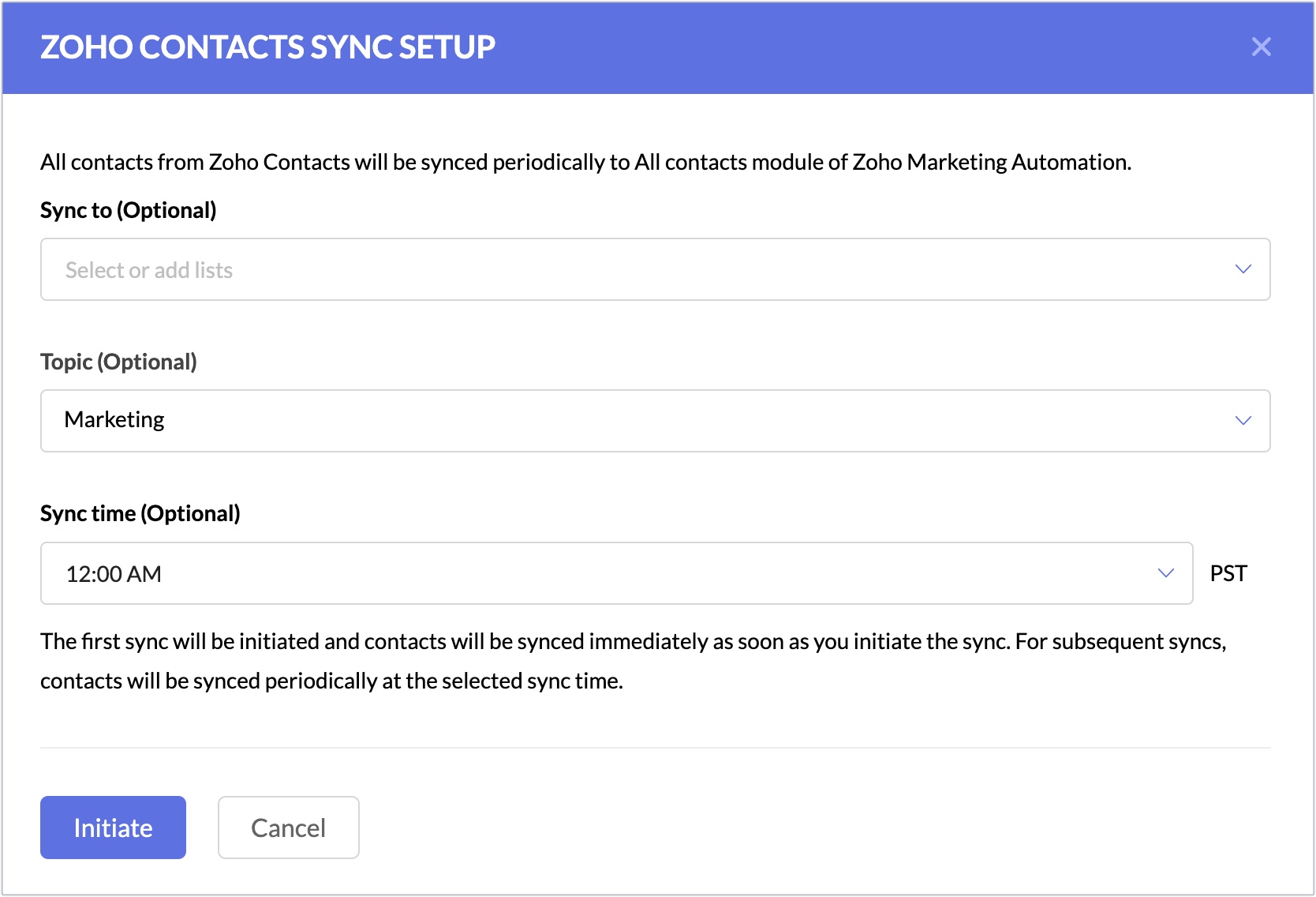 contacts sync setup