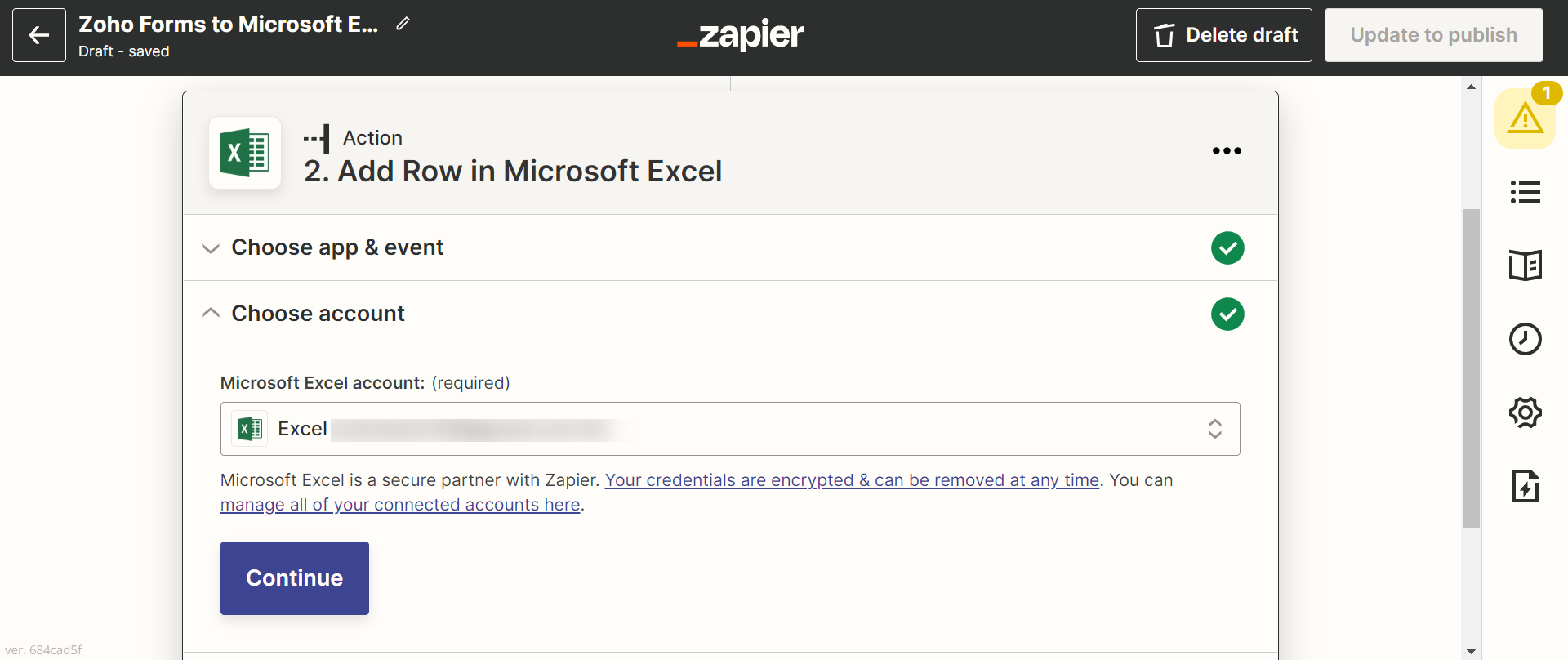 Select the Excel account