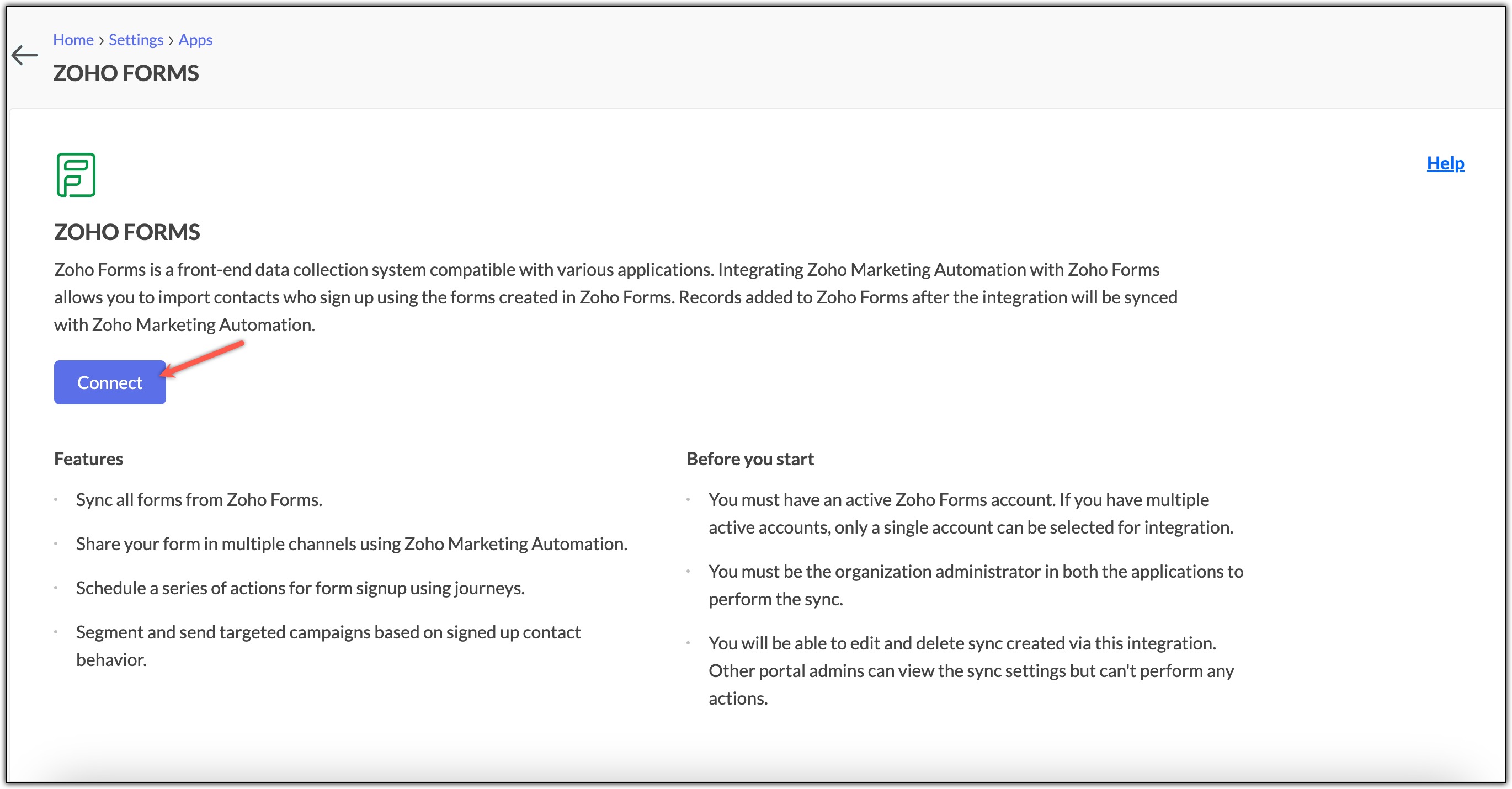Connect Zoho Forms