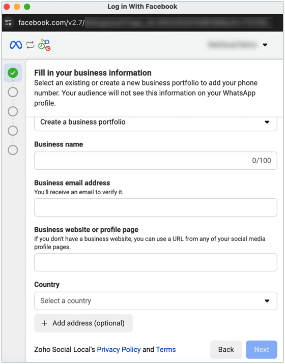 create new WhatsApp business account