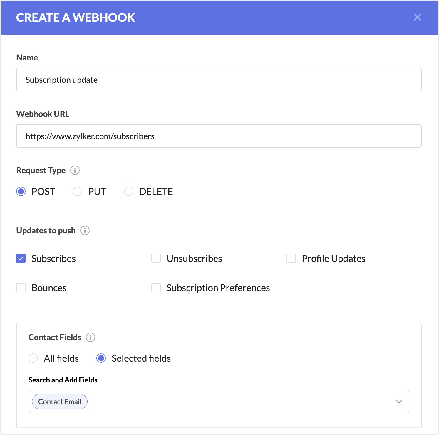 Webhookフィールドの作成