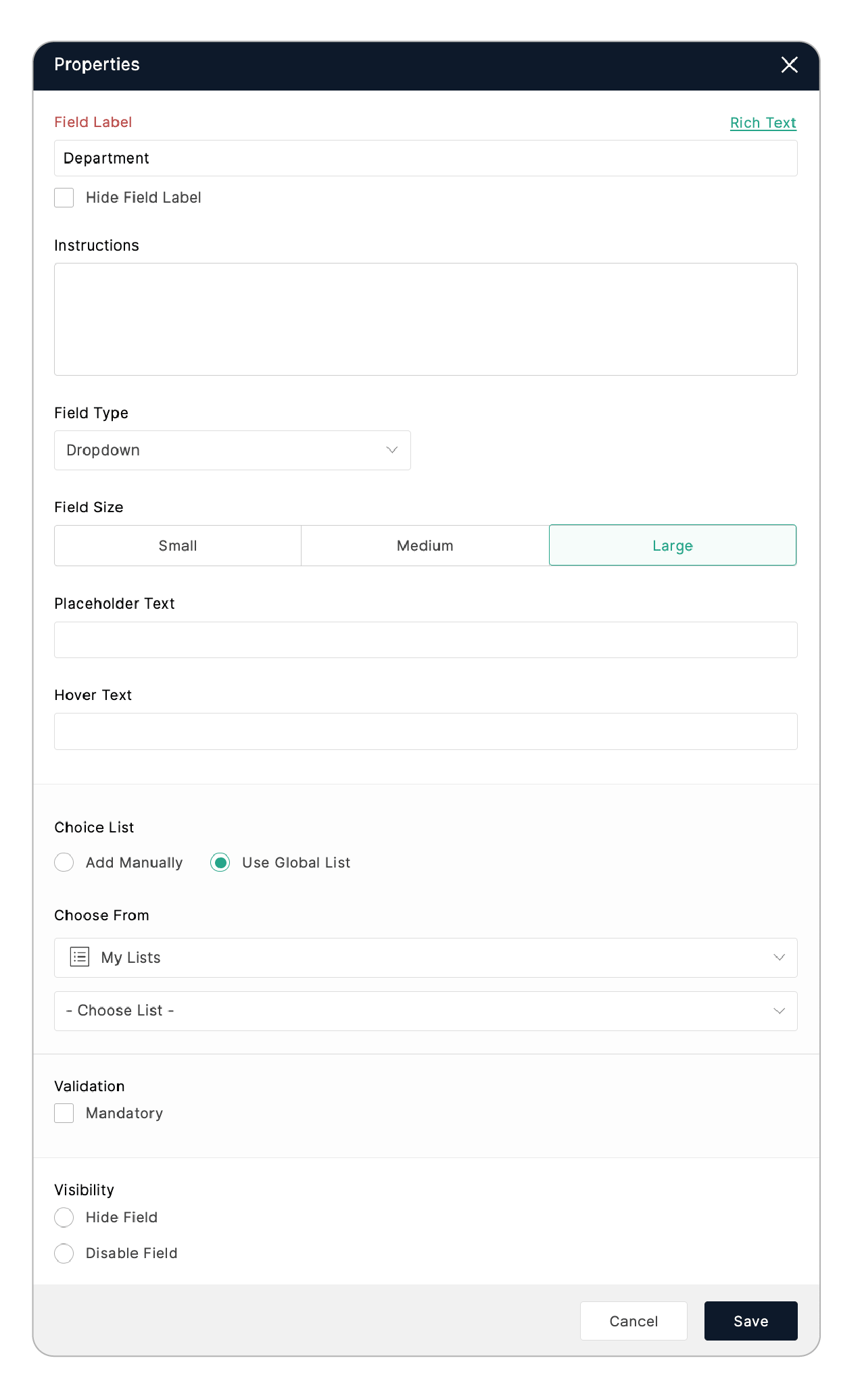 Associate global choice list with a choice field in a form