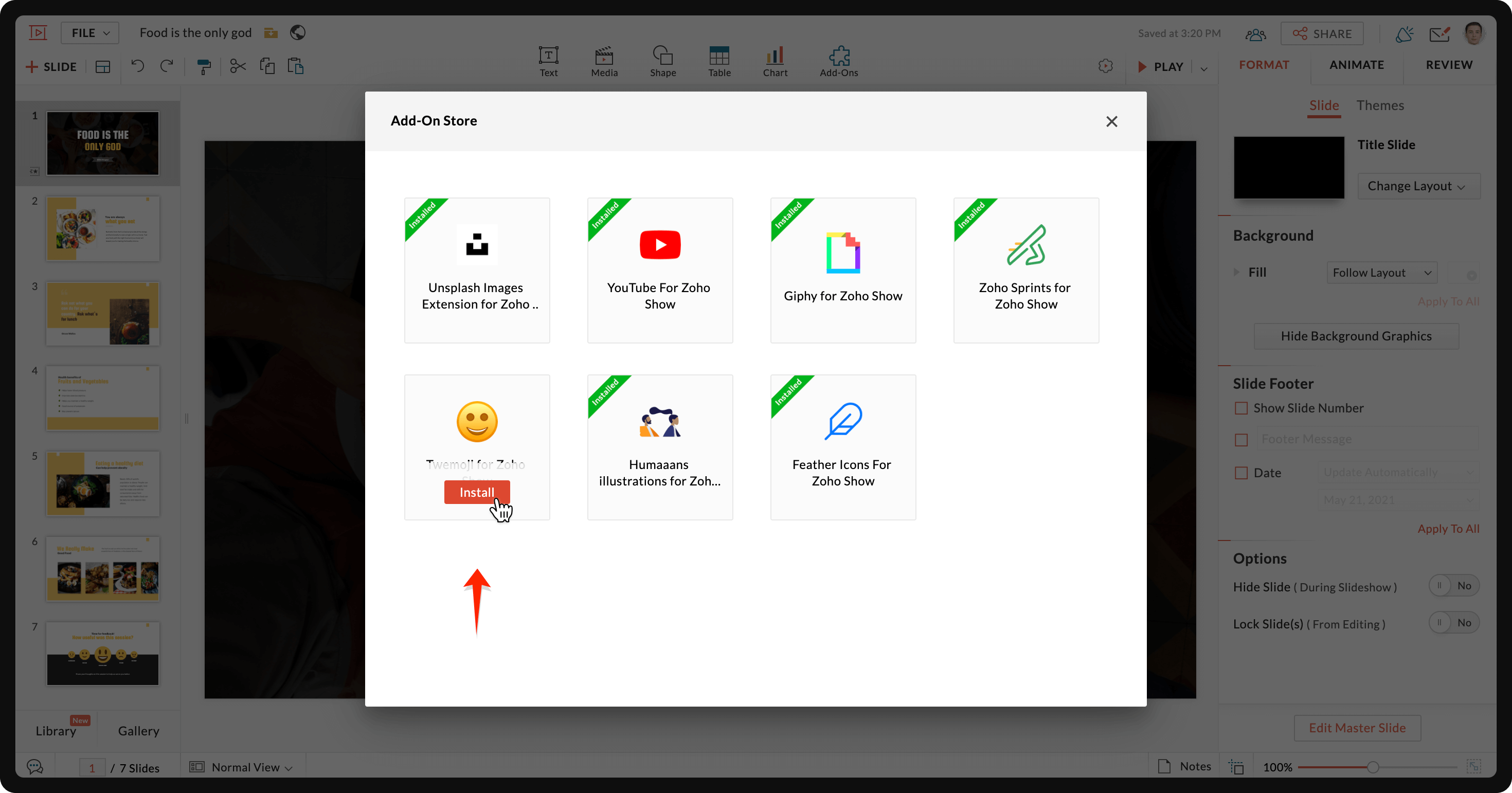 Zoho ShowのTwemojiをインストールする