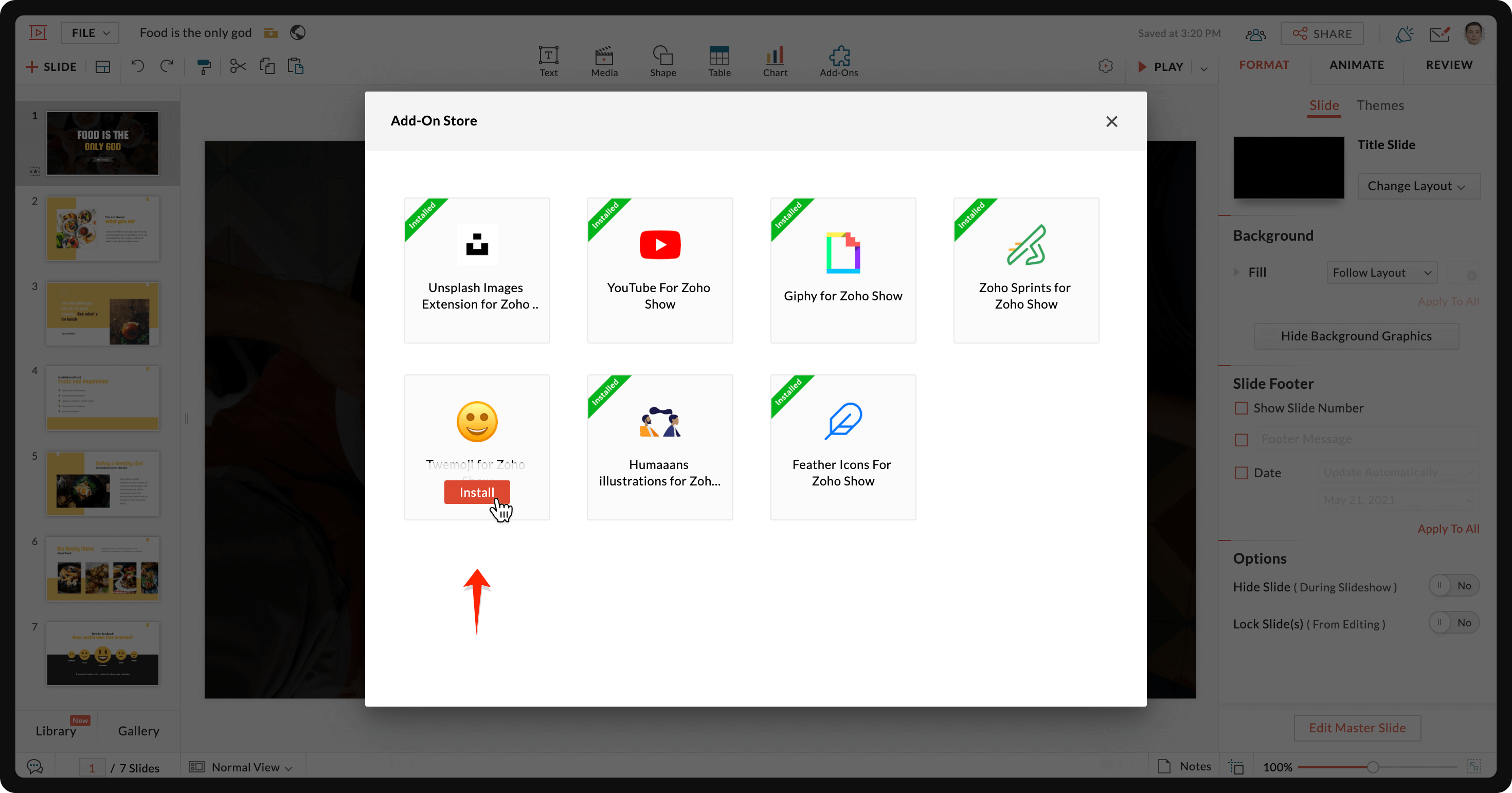 install the Twemoji for Zoho Show 