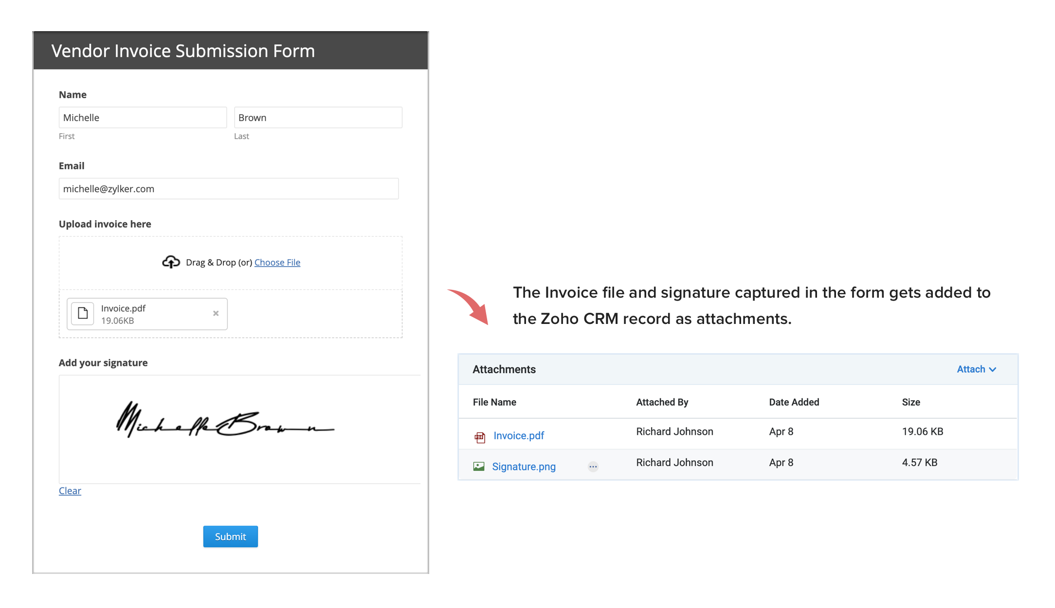 Attachments pushed to Zoho CRM