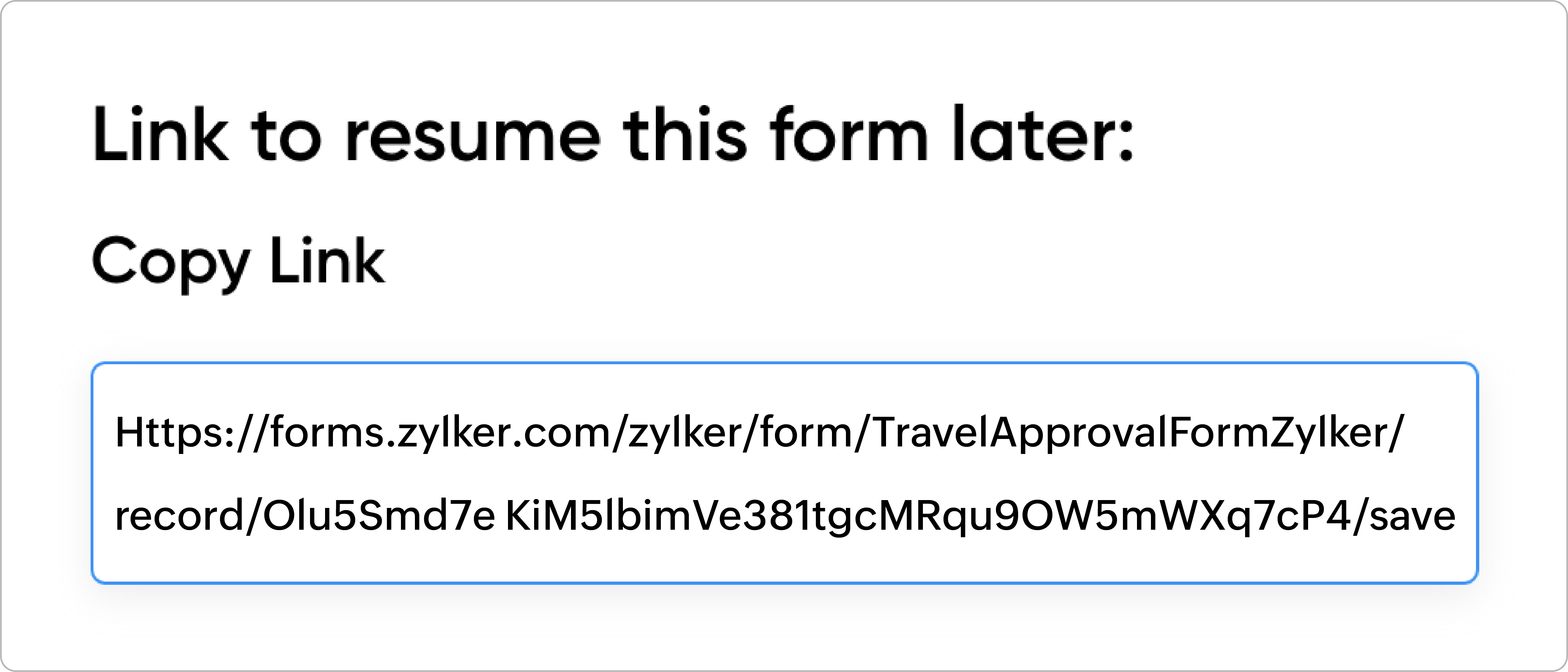 Link to resume the form later