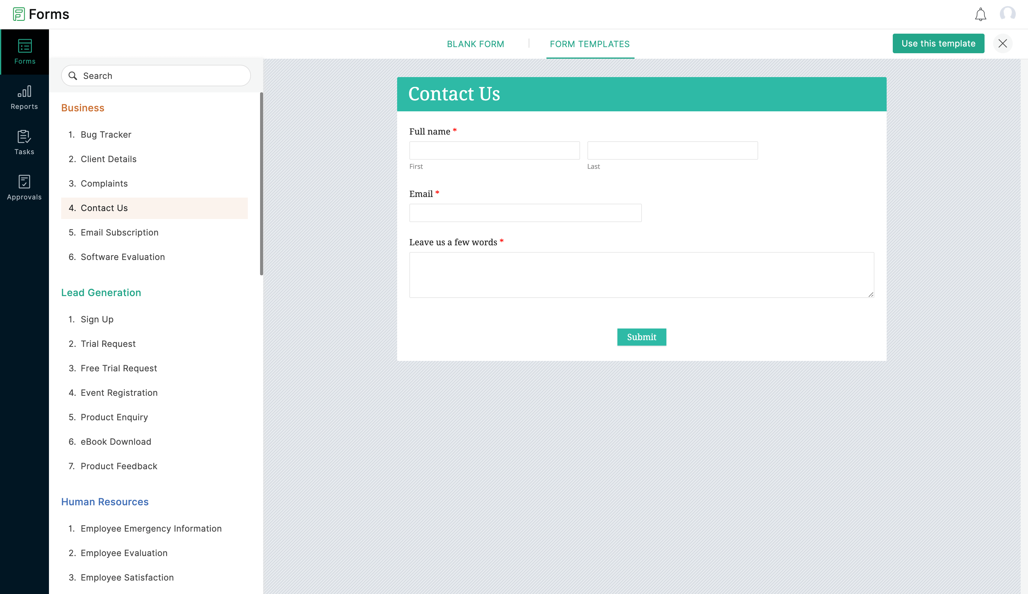 Create a form using templates