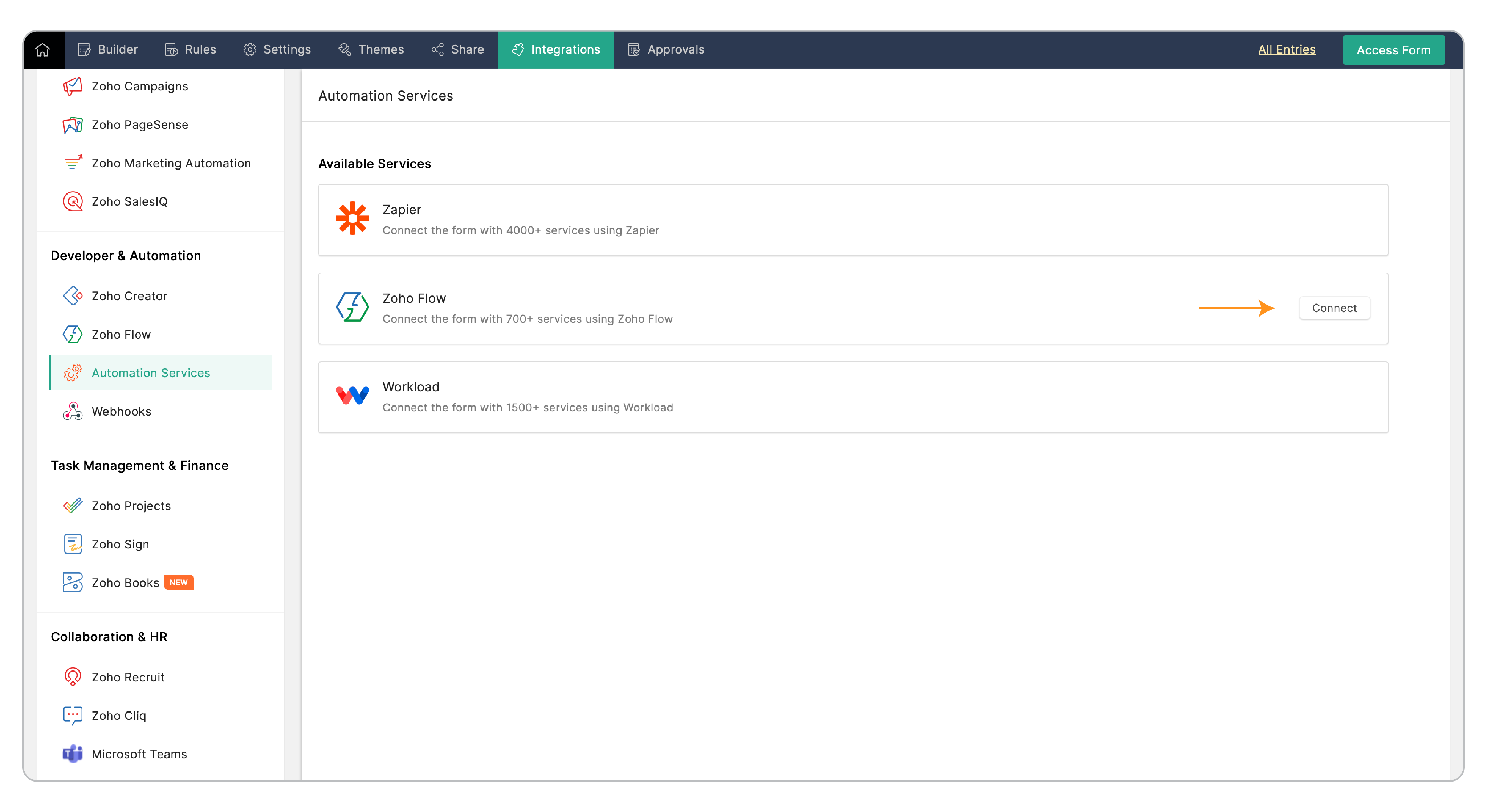 Connect with Zoho Flow