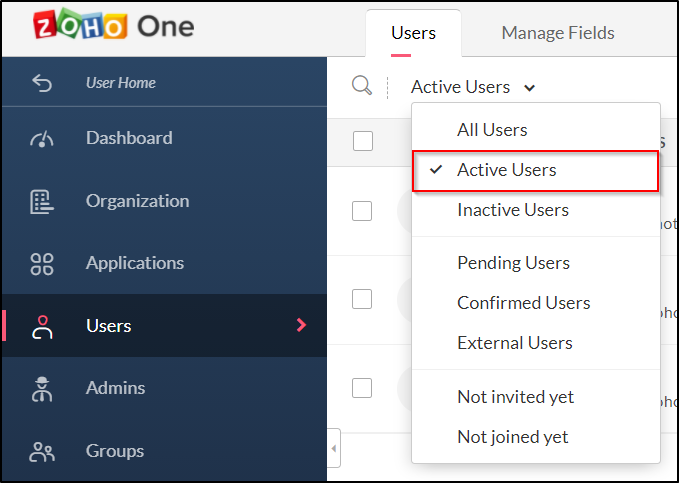 Select Active users from the drop-down menu